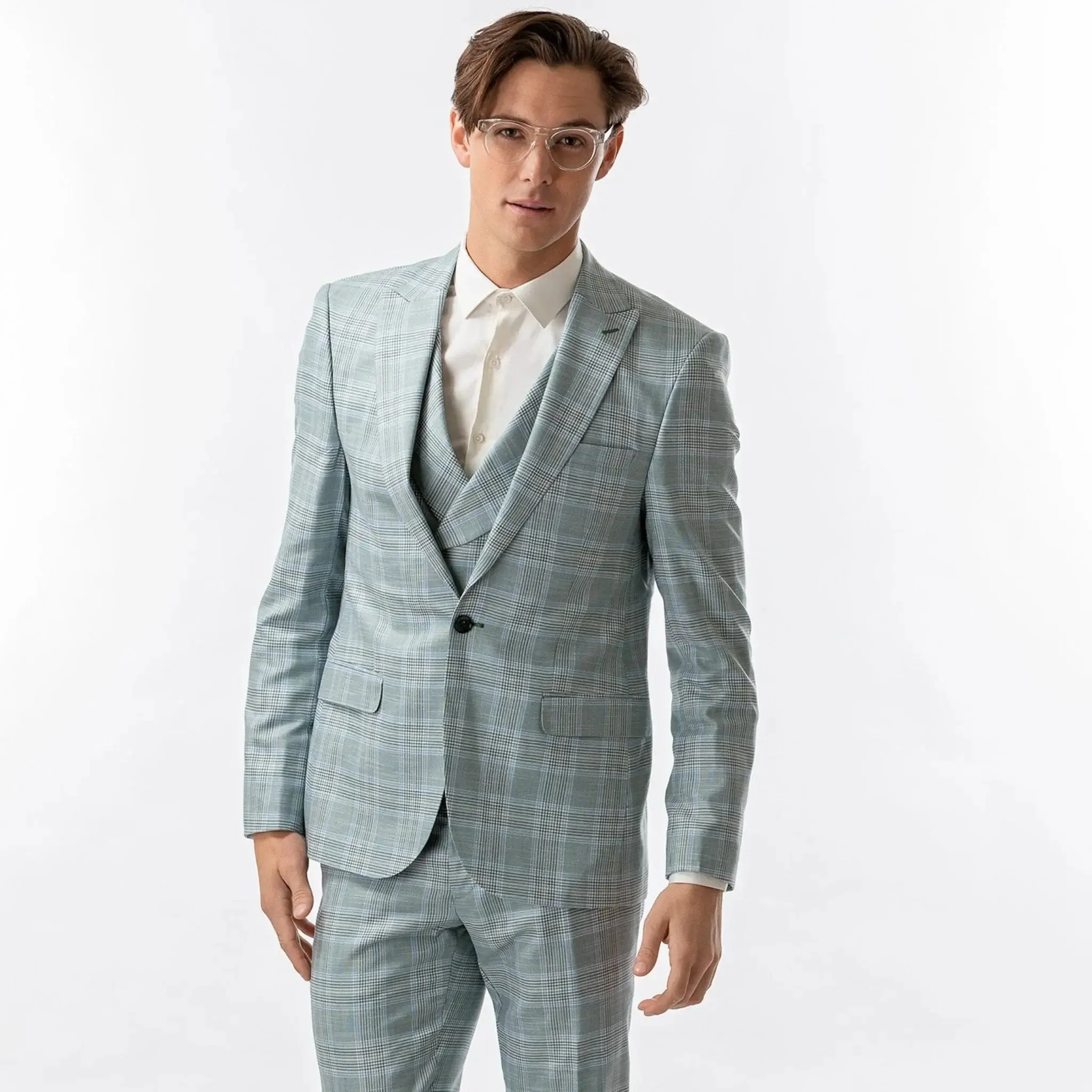 Slim Fit Blazer Teal Plaid