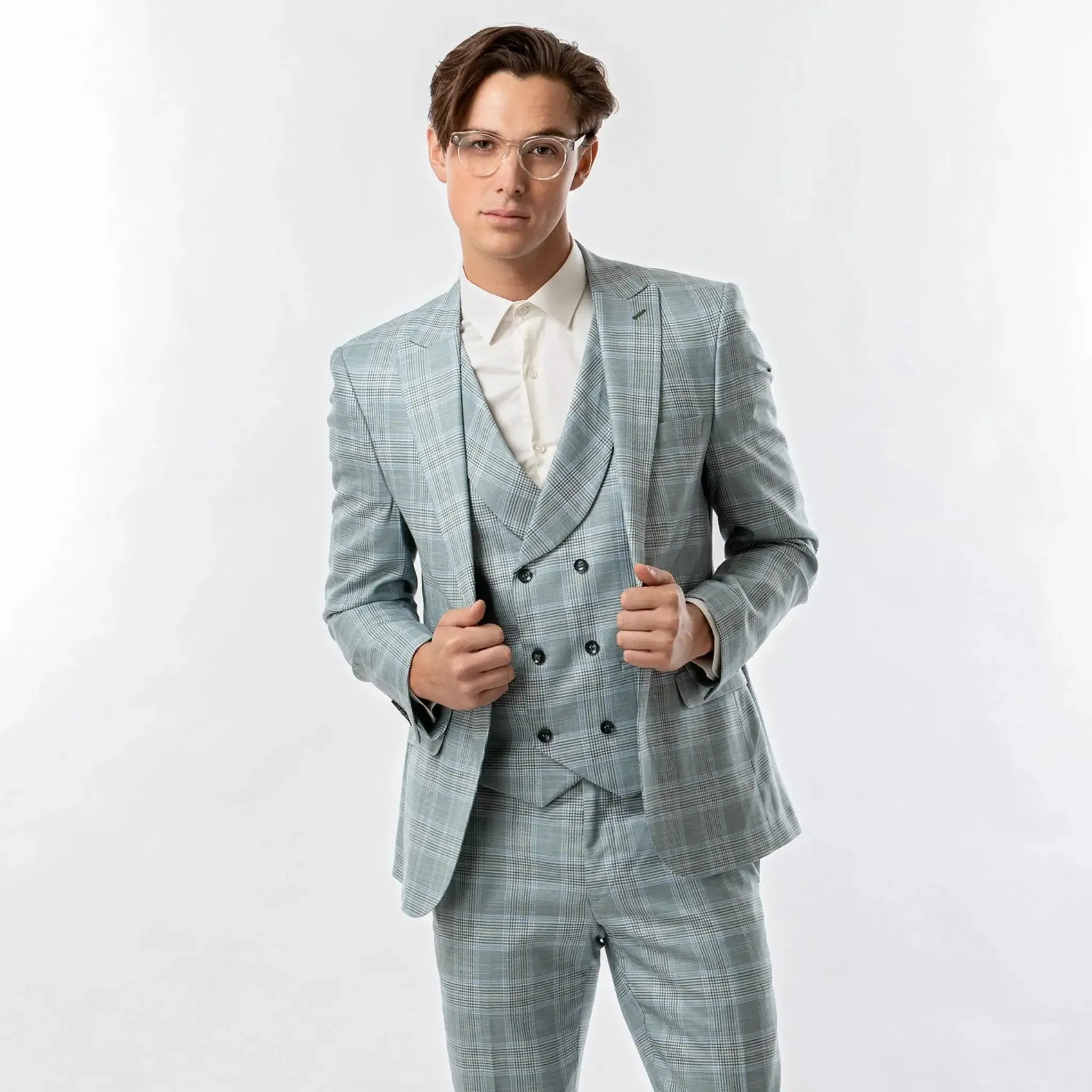 Slim Fit Blazer Teal Plaid