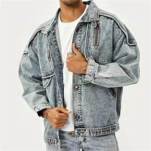 Slim-fit denim moto jacket in Roman style