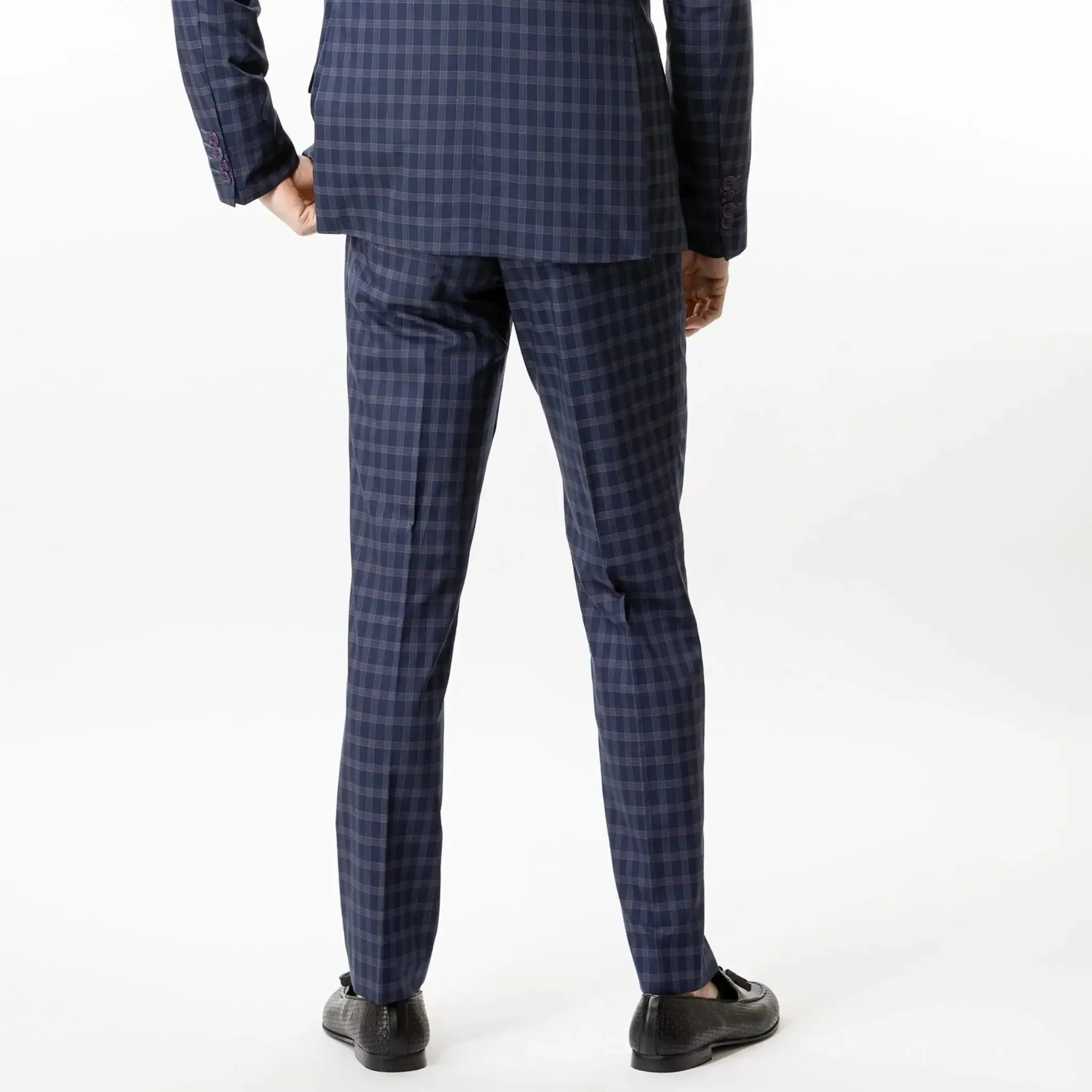 Slim Fit Trousers Blue Grey Check