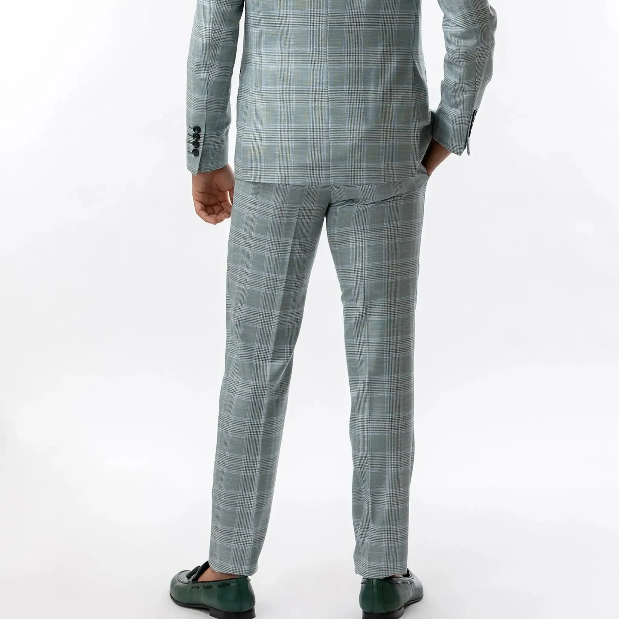 Slim Fit Trousers Teal Plaid