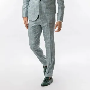 Slim Fit Trousers Teal Plaid