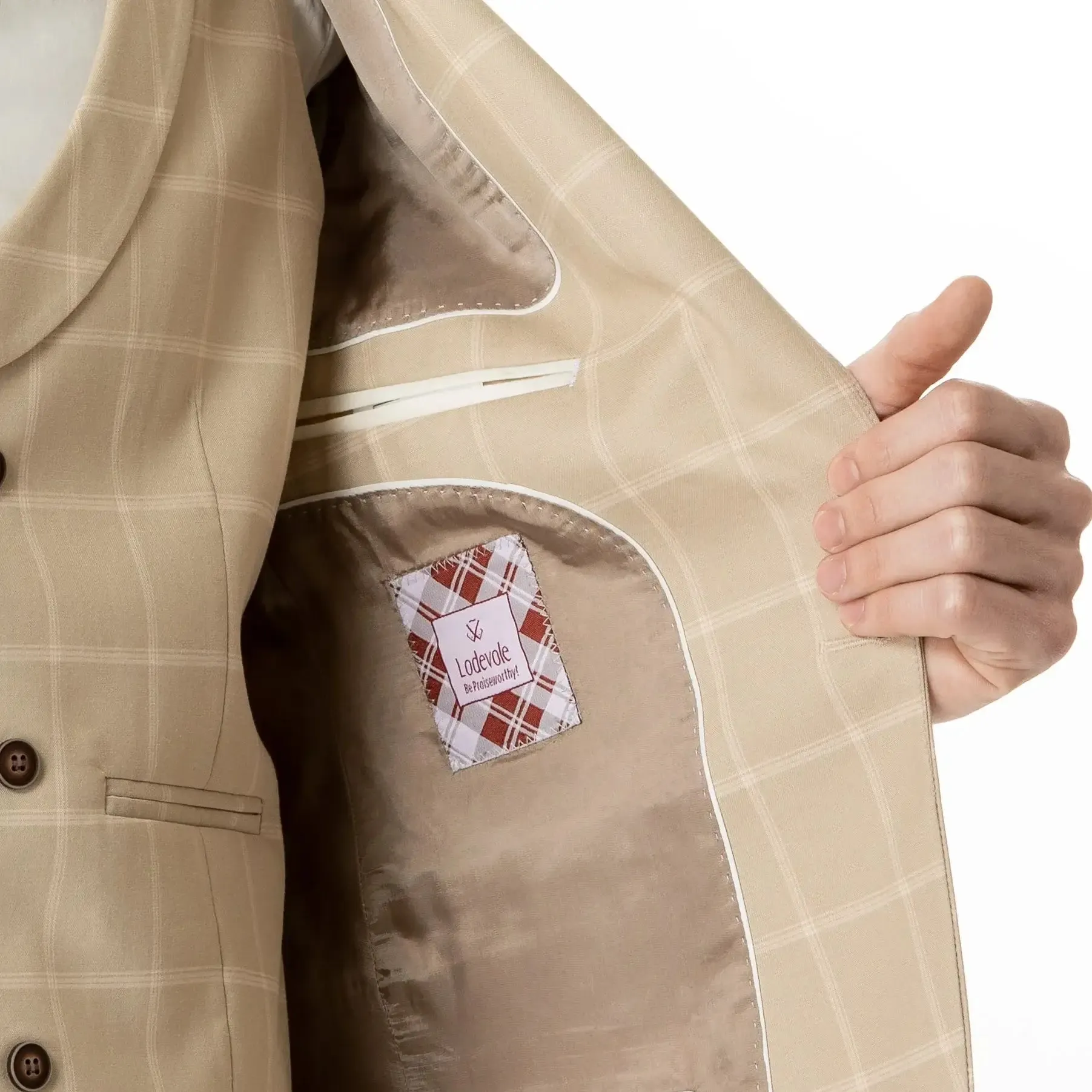 Slim Fit Vest Beige Windowpane