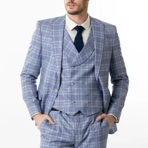 Slim Fit Vest Blue And White Plaid