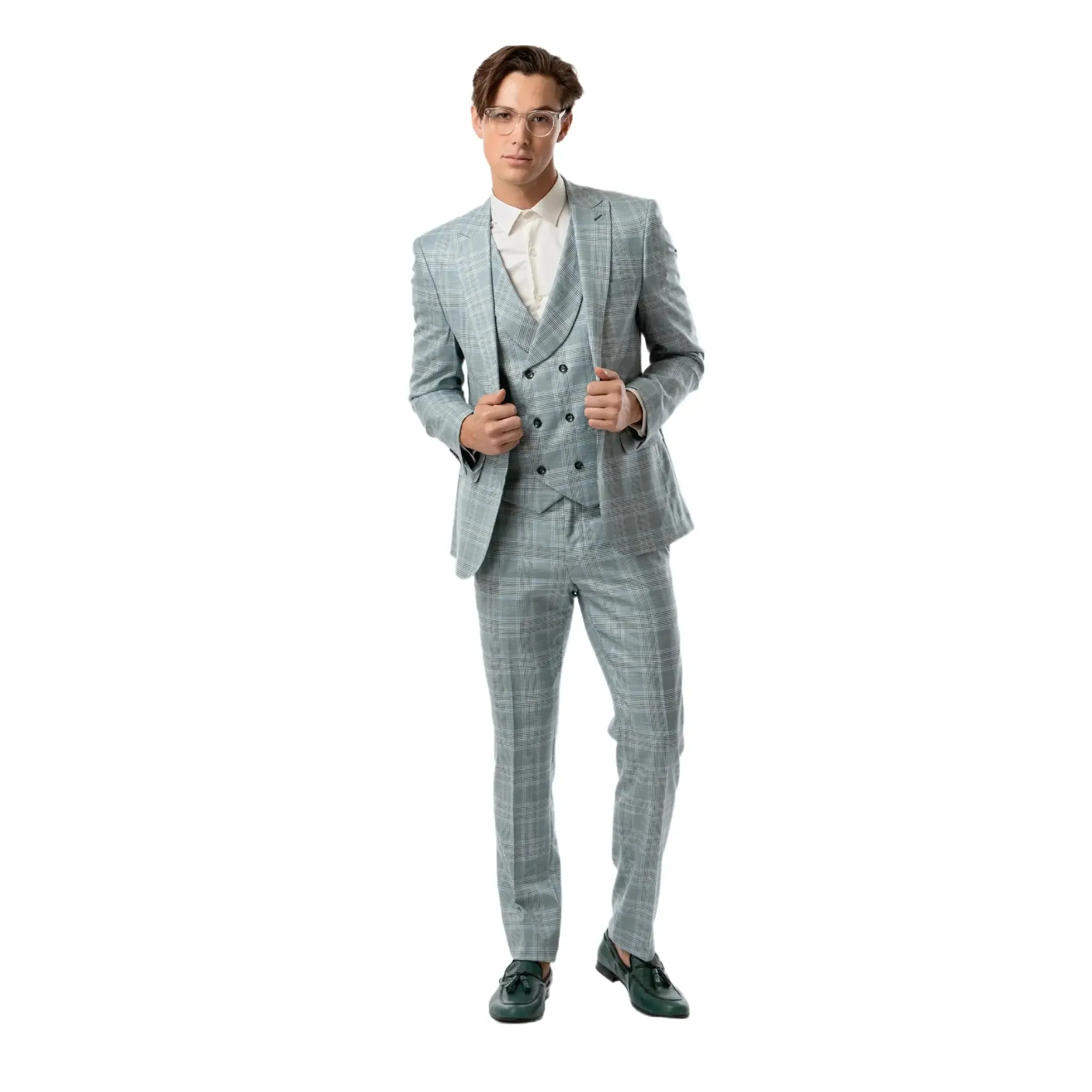 Slim Fit Vest Teal Plaid