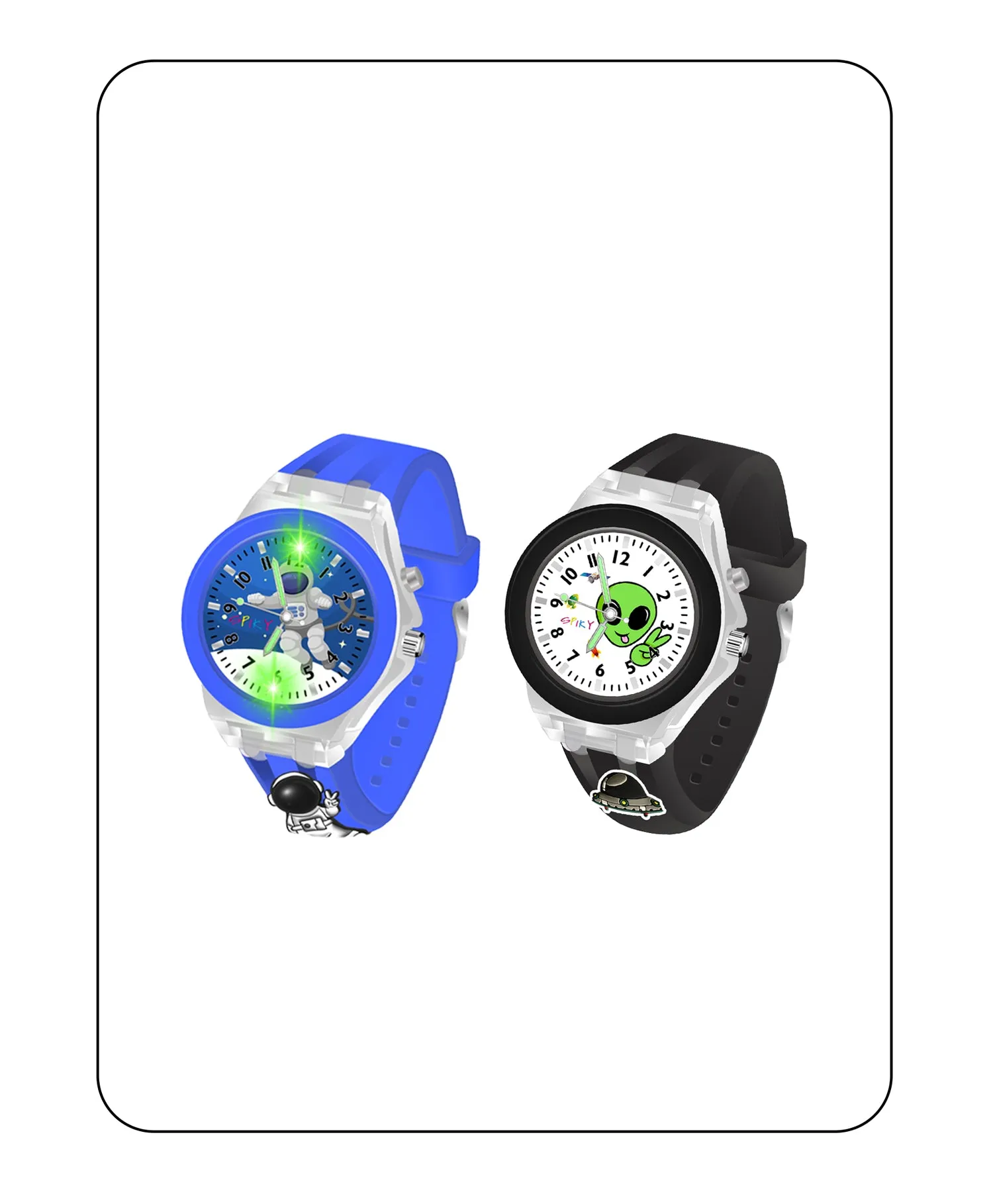 Spiky 3D Butterfly & Monkey Cartoon Analog Light Watch Combo - Puple & Blue
