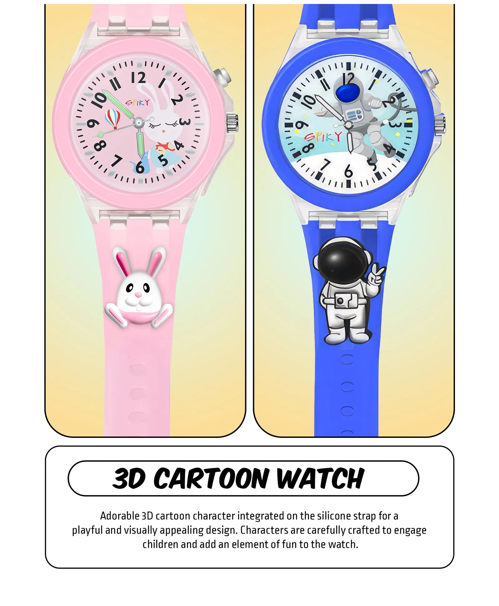 Spiky 3D Butterfly & Monkey Cartoon Analog Light Watch Combo - Puple & Blue