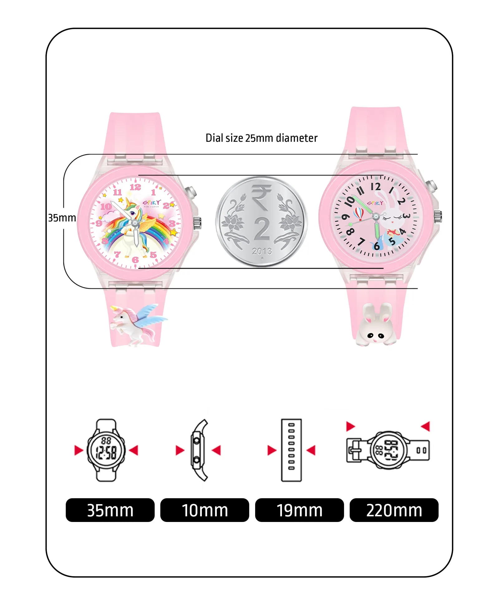 Spiky 3D Butterfly & Monkey Cartoon Analog Light Watch Combo - Puple & Blue