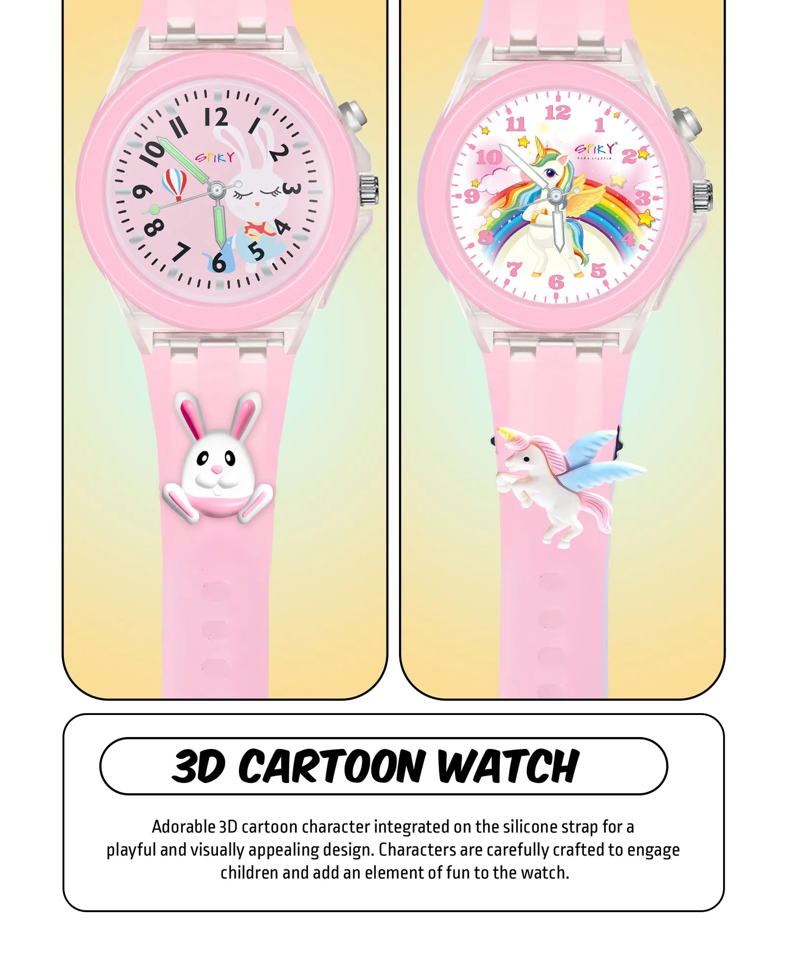 Spiky 3D Butterfly & Monkey Cartoon Analog Light Watch Combo - Puple & Blue