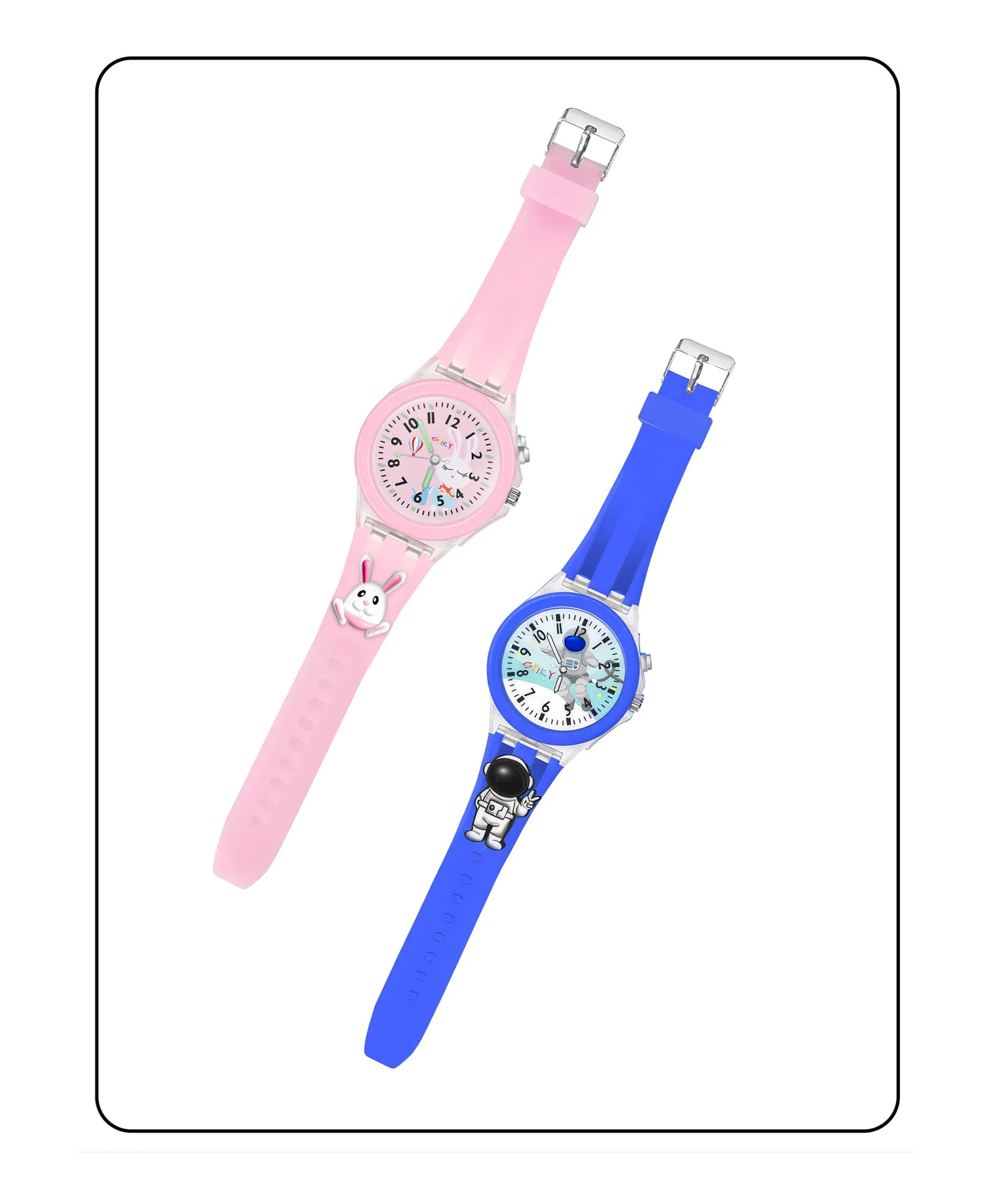 Spiky 3D Butterfly & Monkey Cartoon Analog Light Watch Combo - Puple & Blue