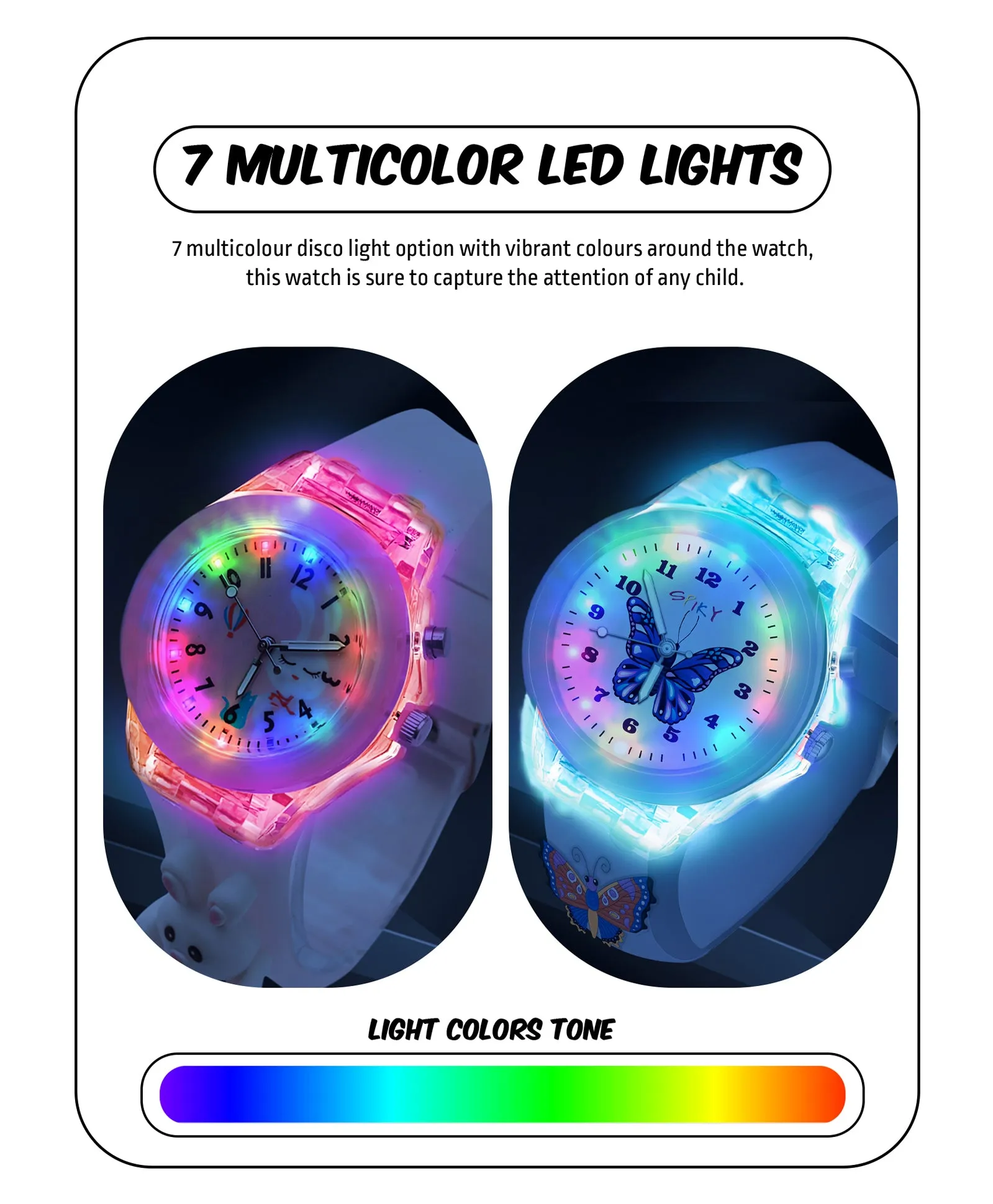 Spiky 3D Butterfly & Monkey Cartoon Analog Light Watch Combo - Puple & Blue