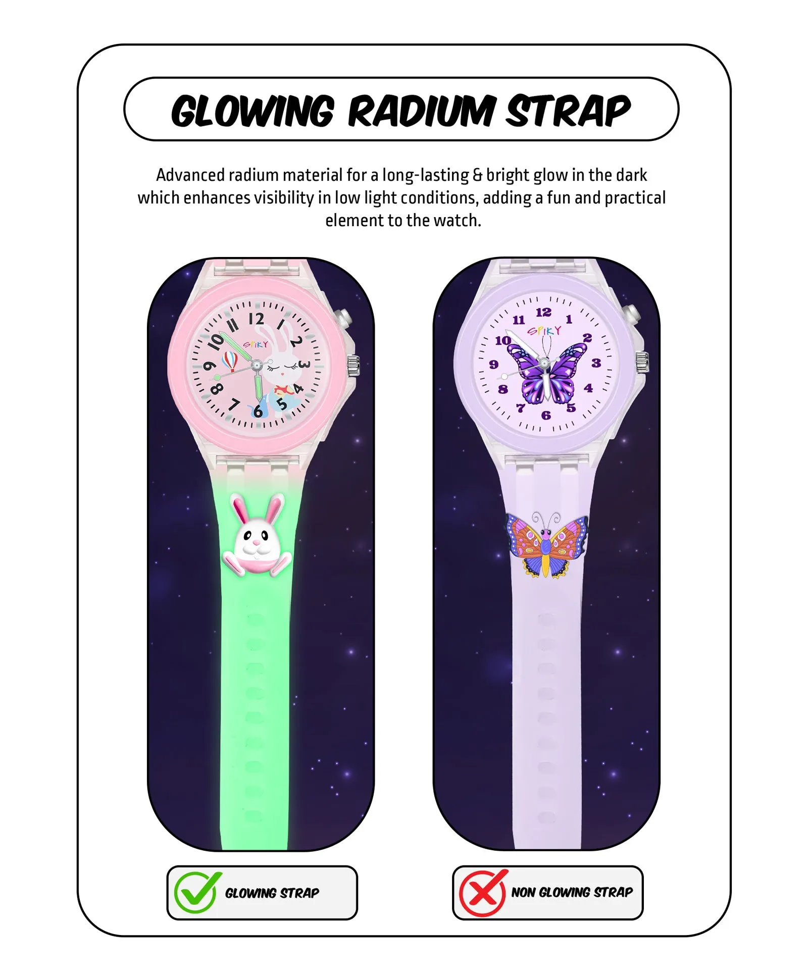 Spiky 3D Butterfly & Monkey Cartoon Analog Light Watch Combo - Puple & Blue