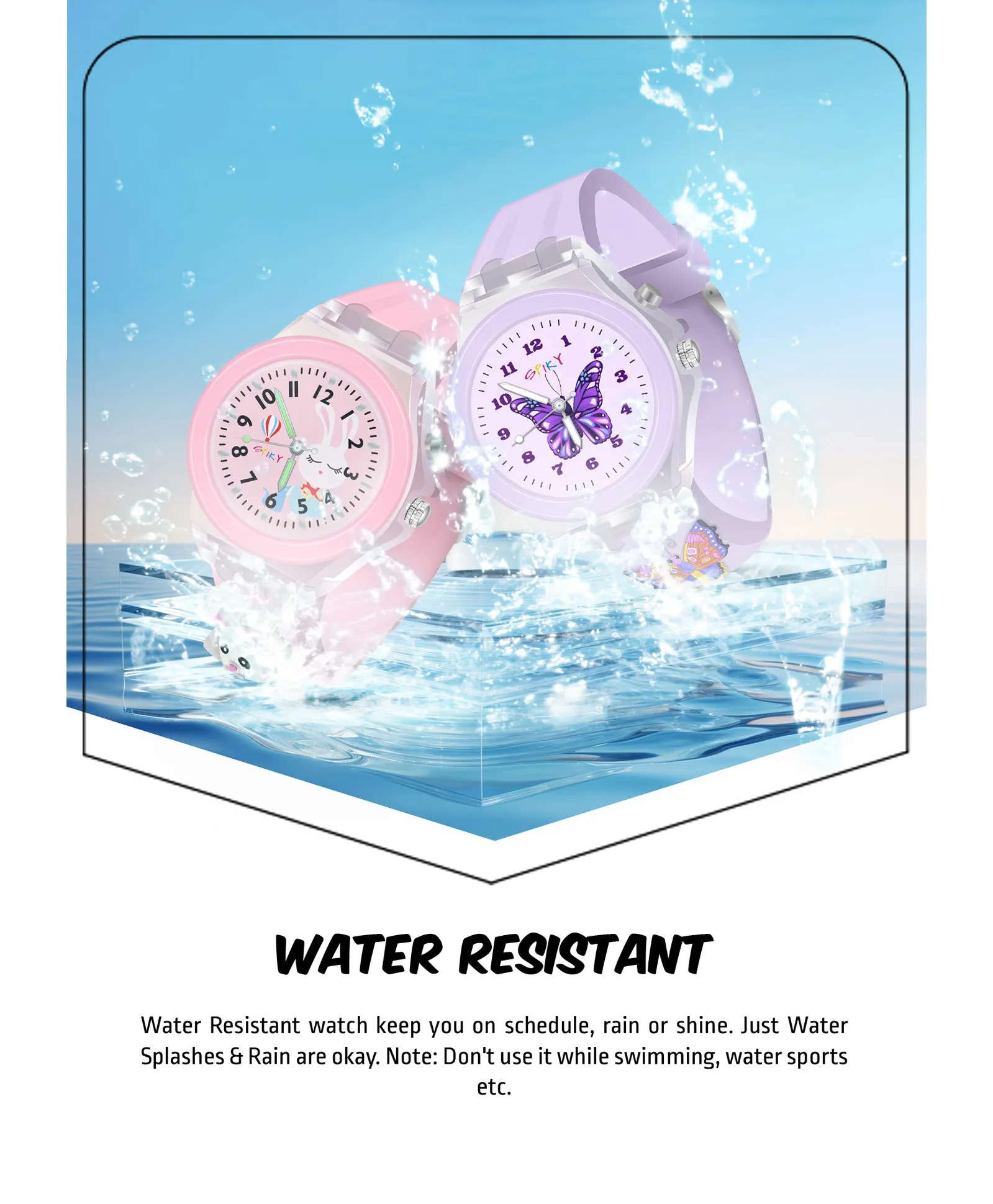 Spiky 3D Butterfly & Monkey Cartoon Analog Light Watch Combo - Puple & Blue