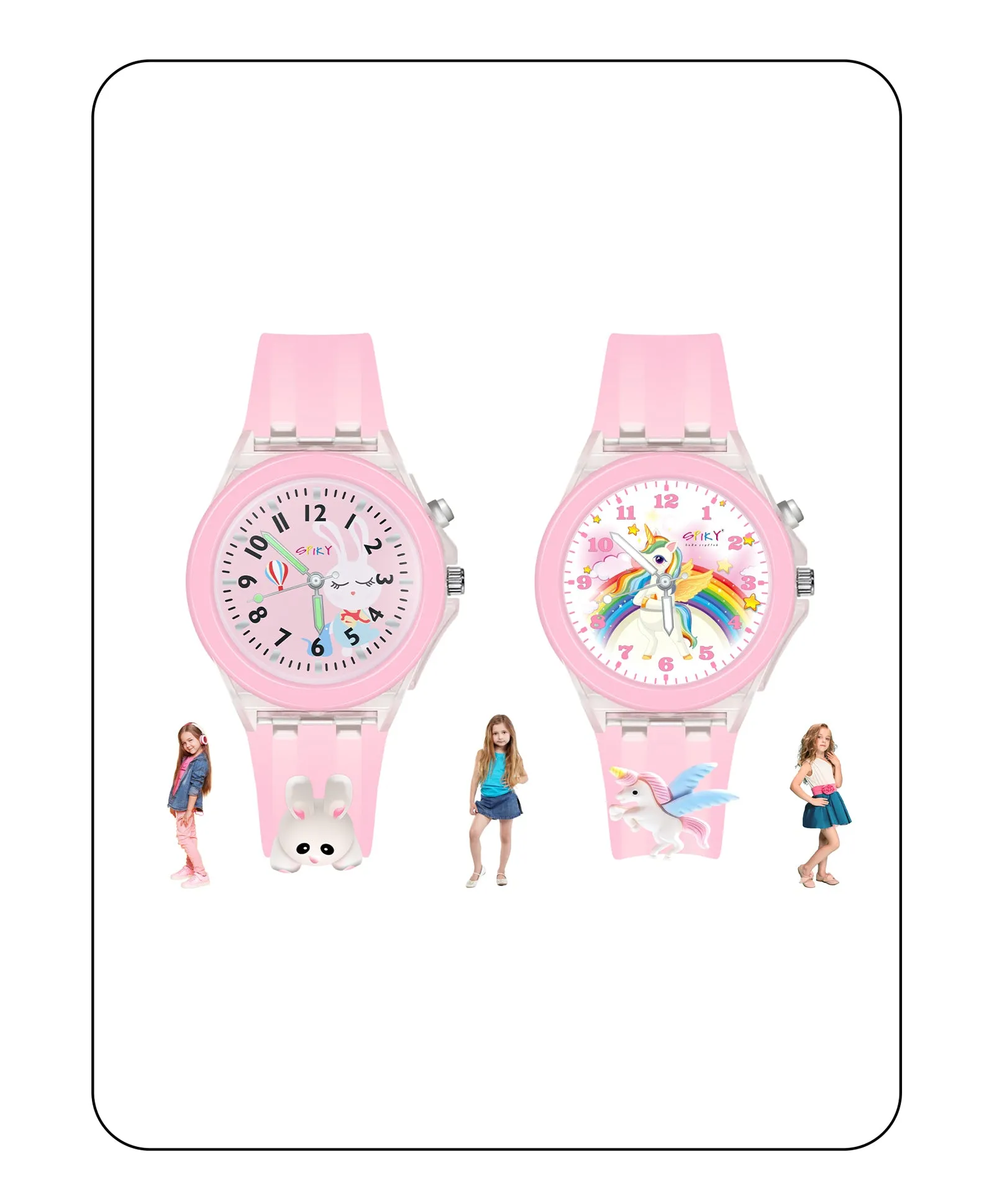 Spiky 3D Butterfly & Monkey Cartoon Analog Light Watch Combo - Puple & Blue