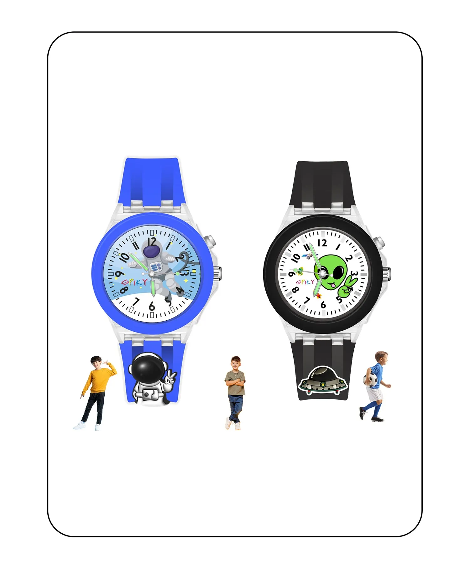 Spiky 3D Butterfly & Monkey Cartoon Analog Light Watch Combo - Puple & Blue