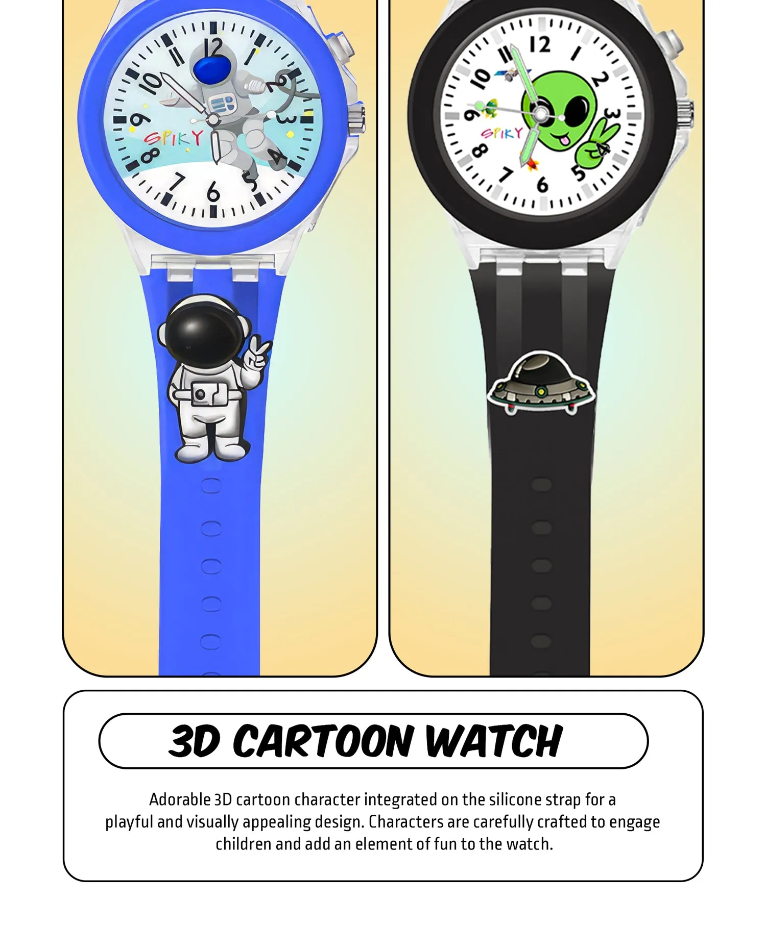 Spiky 3D Butterfly & Monkey Cartoon Analog Light Watch Combo - Puple & Blue