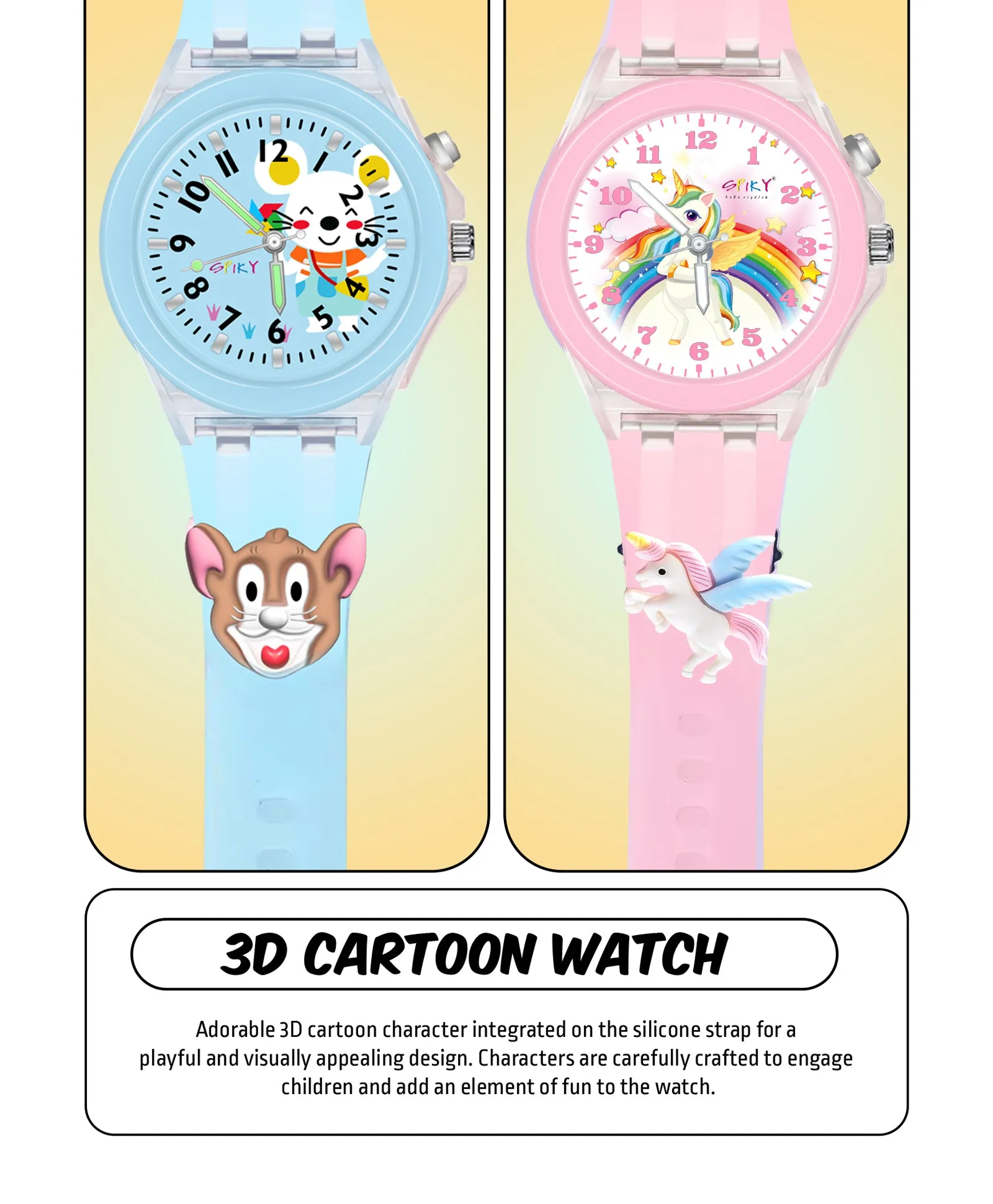 Spiky 3D Butterfly & Monkey Cartoon Analog Light Watch Combo - Puple & Blue