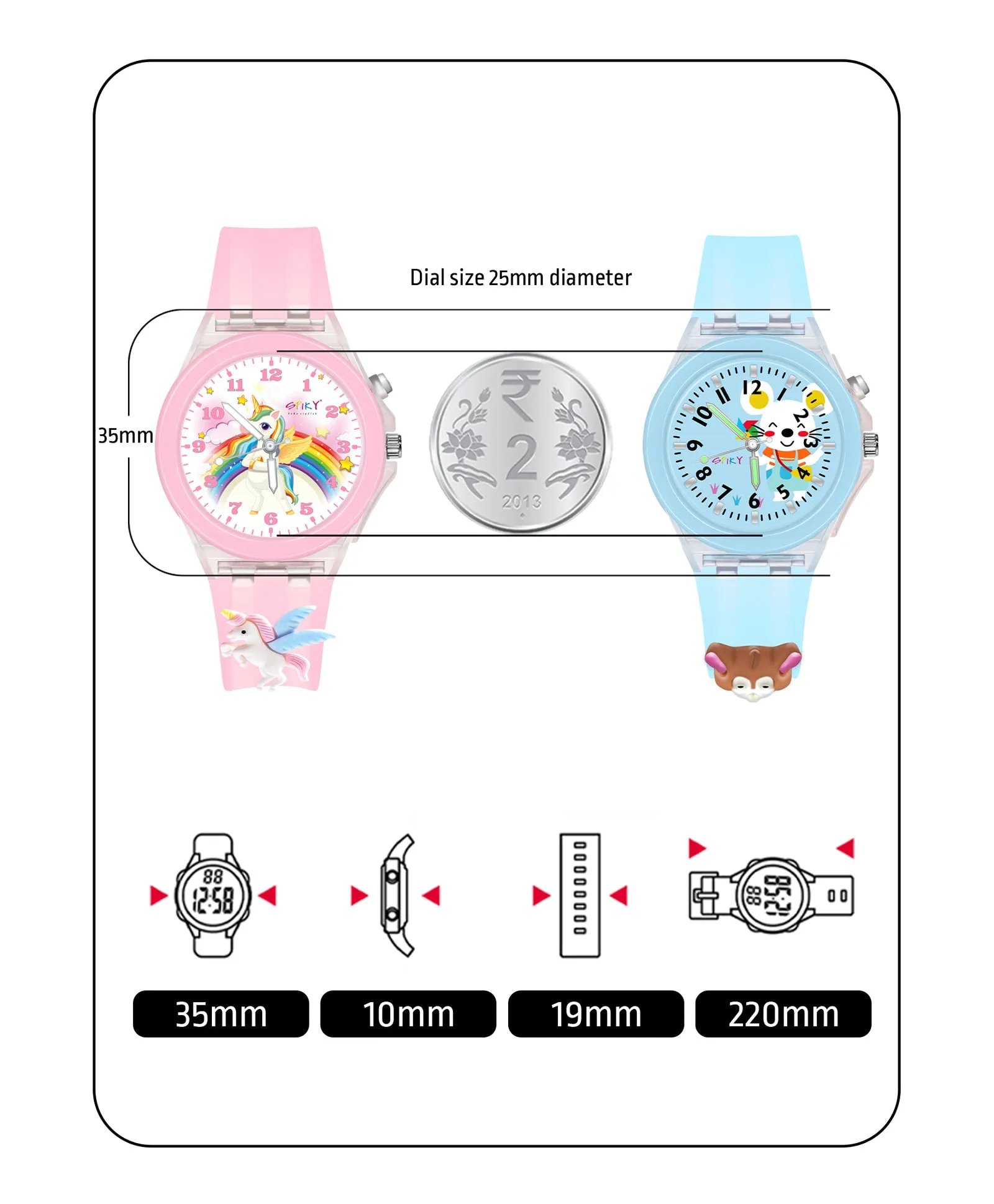 Spiky 3D Butterfly & Monkey Cartoon Analog Light Watch Combo - Puple & Blue