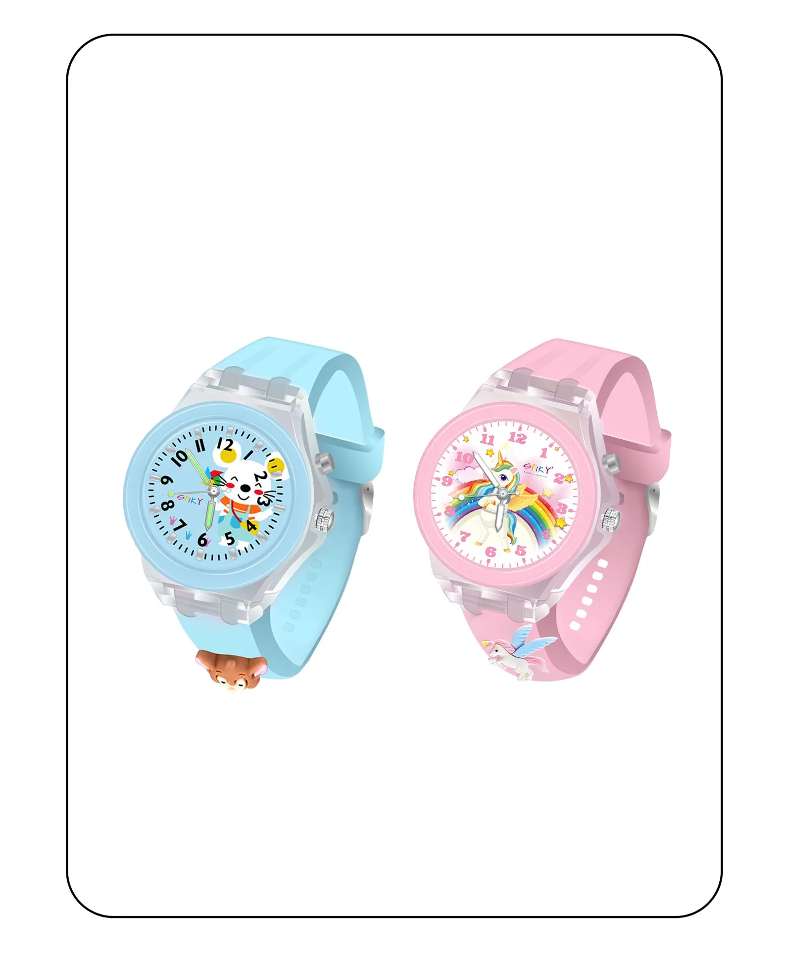 Spiky 3D Butterfly & Monkey Cartoon Analog Light Watch Combo - Puple & Blue
