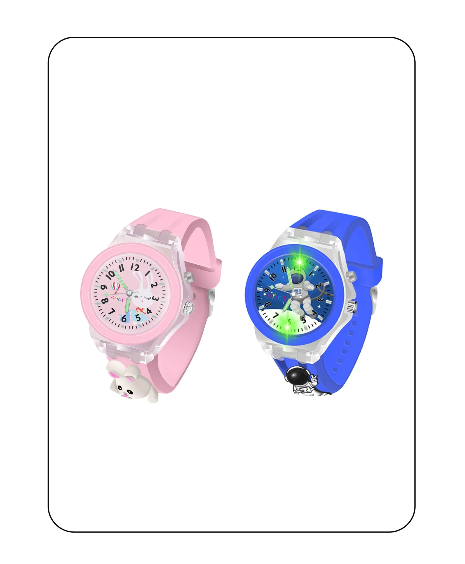 Spiky 3D Butterfly & Monkey Cartoon Analog Light Watch Combo - Puple & Blue