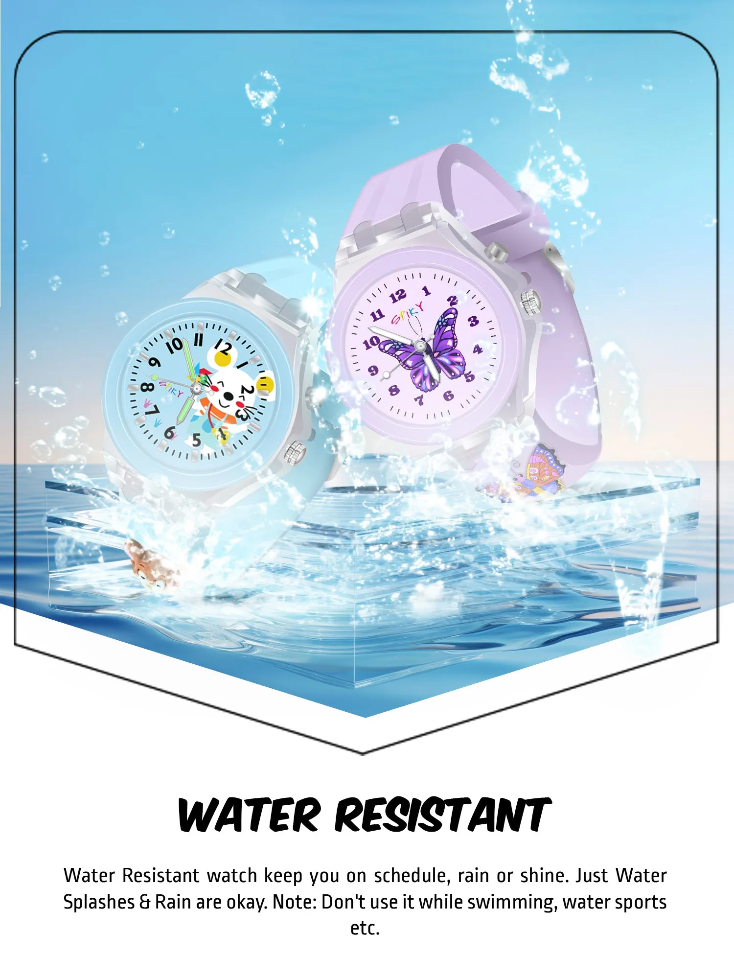 Spiky 3D Butterfly & Monkey Cartoon Analog Light Watch Combo - Puple & Blue