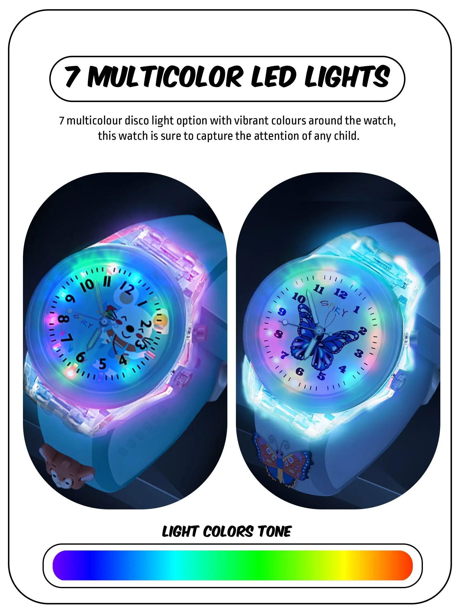 Spiky 3D Butterfly & Monkey Cartoon Analog Light Watch Combo - Puple & Blue