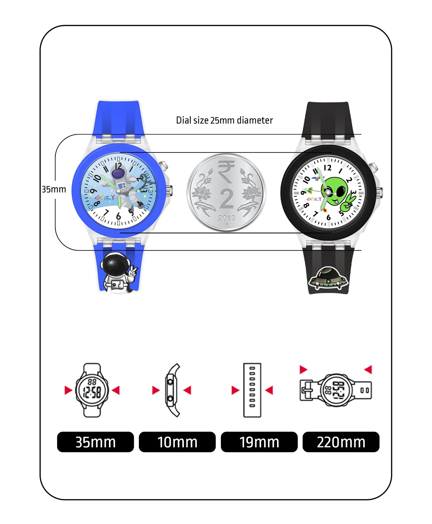 Spiky 3D Butterfly & Monkey Cartoon Analog Light Watch Combo - Puple & Blue