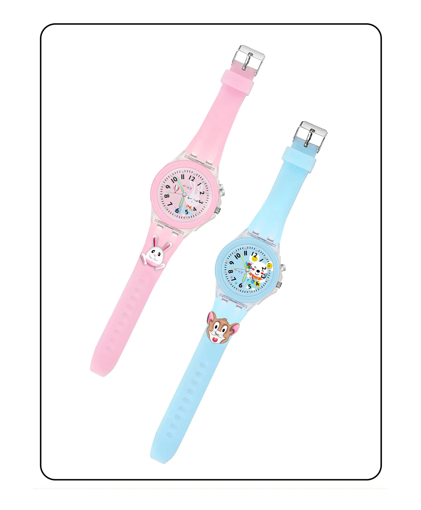 Spiky 3D Butterfly & Monkey Cartoon Analog Light Watch Combo - Puple & Blue