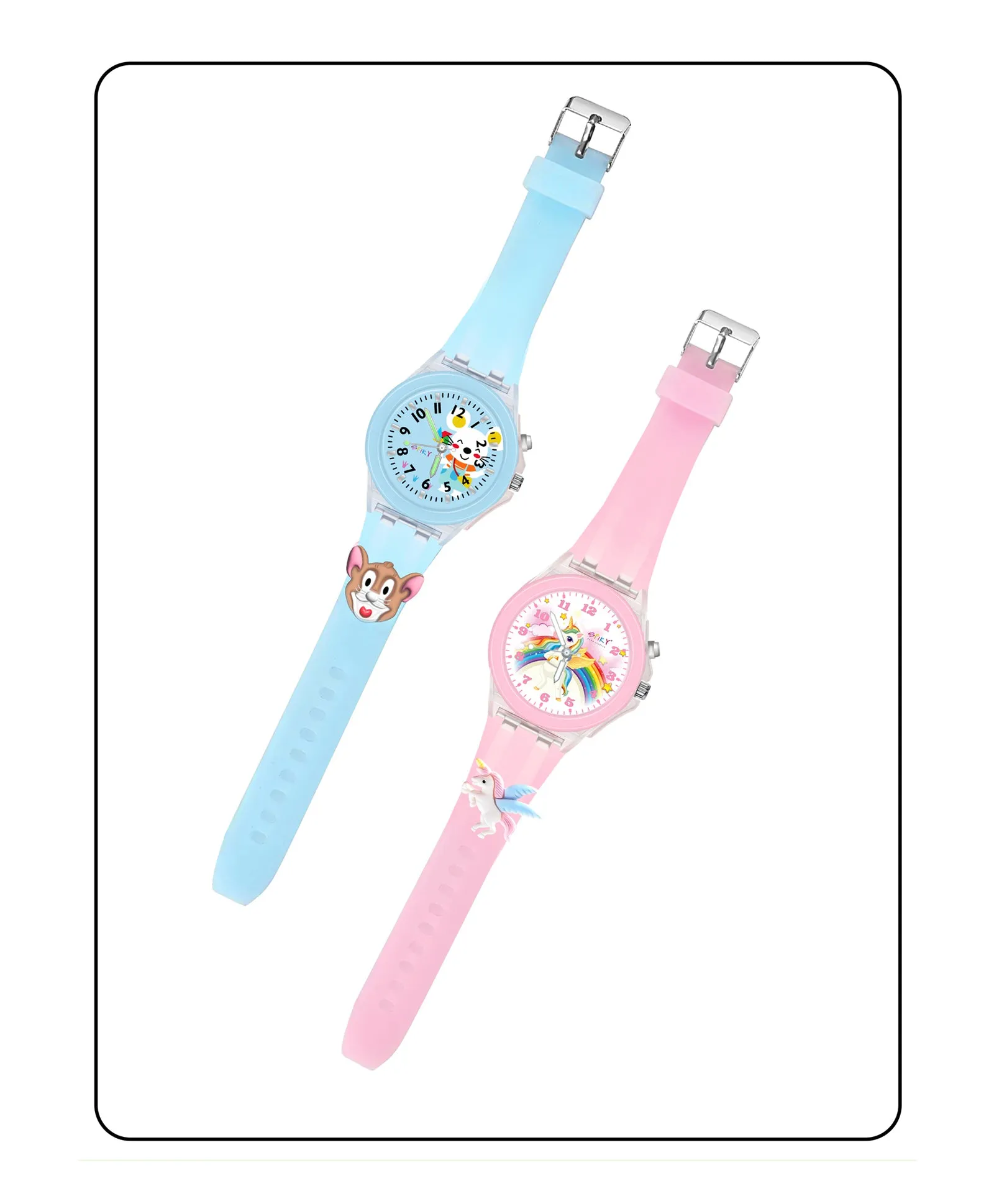 Spiky 3D Butterfly & Monkey Cartoon Analog Light Watch Combo - Puple & Blue