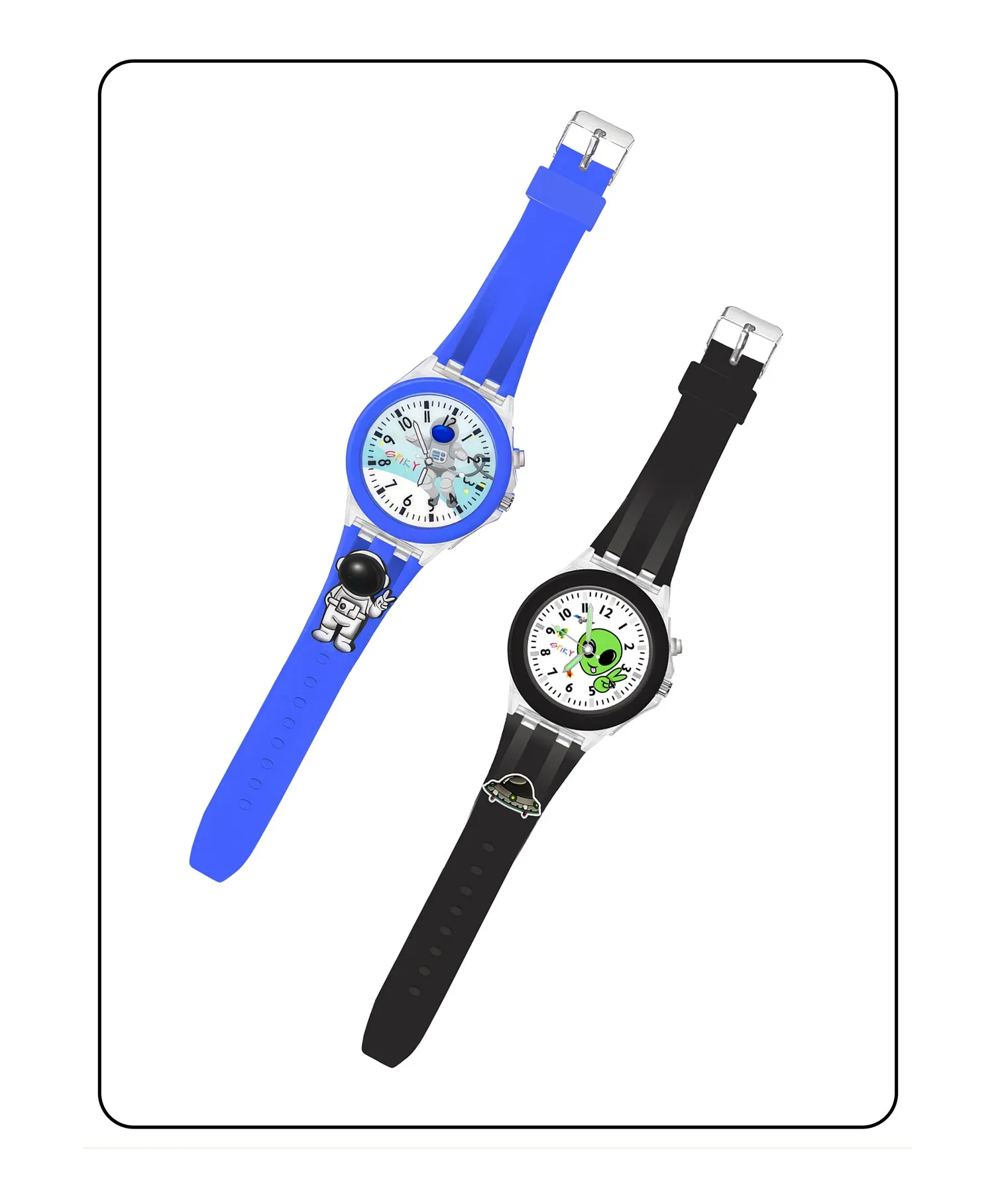 Spiky 3D Butterfly & Monkey Cartoon Analog Light Watch Combo - Puple & Blue