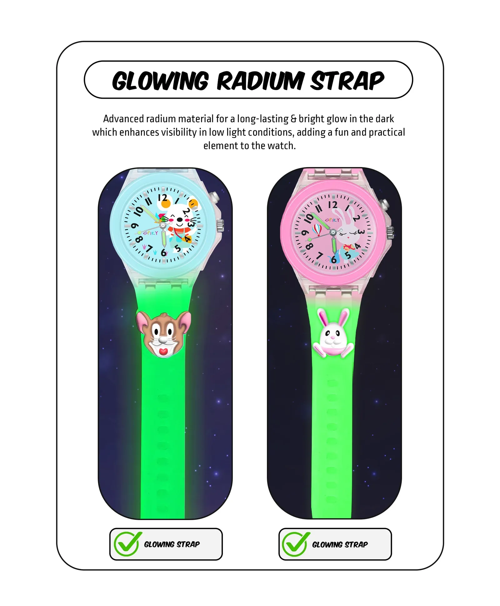 Spiky 3D Butterfly & Monkey Cartoon Analog Light Watch Combo - Puple & Blue