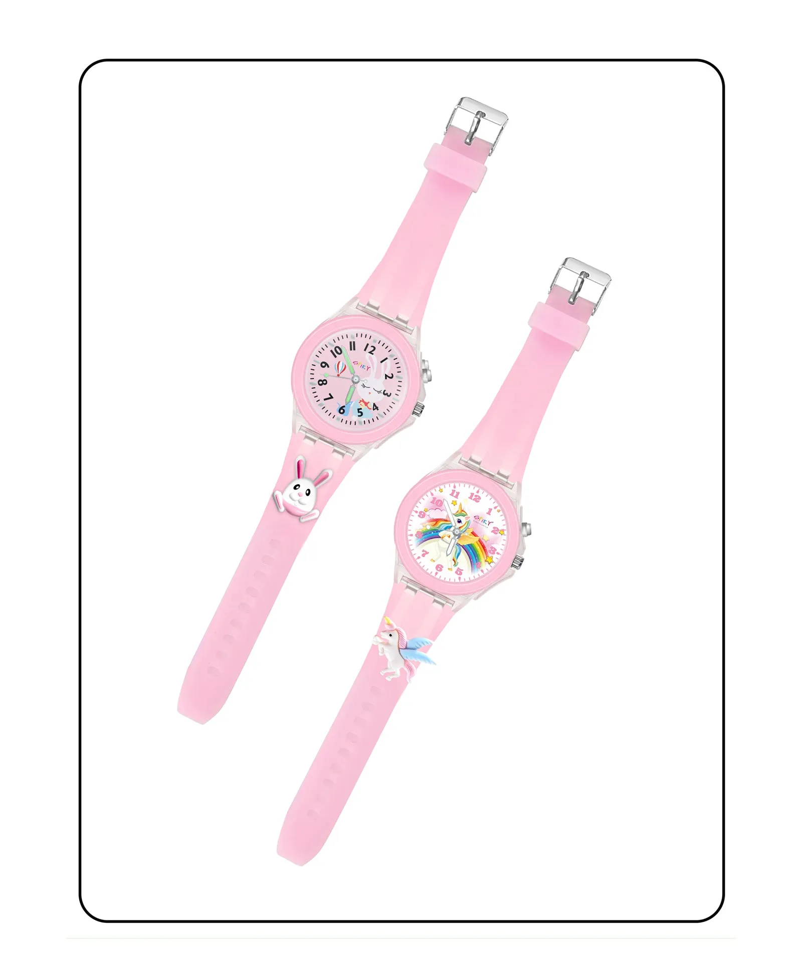 Spiky 3D Butterfly & Monkey Cartoon Analog Light Watch Combo - Puple & Blue