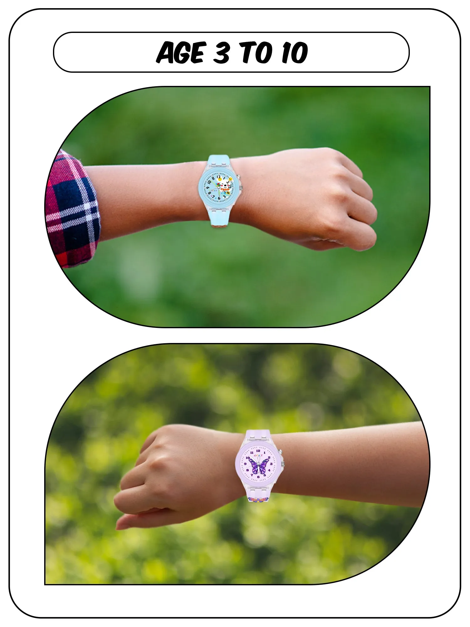 Spiky 3D Butterfly & Monkey Cartoon Analog Light Watch Combo - Puple & Blue