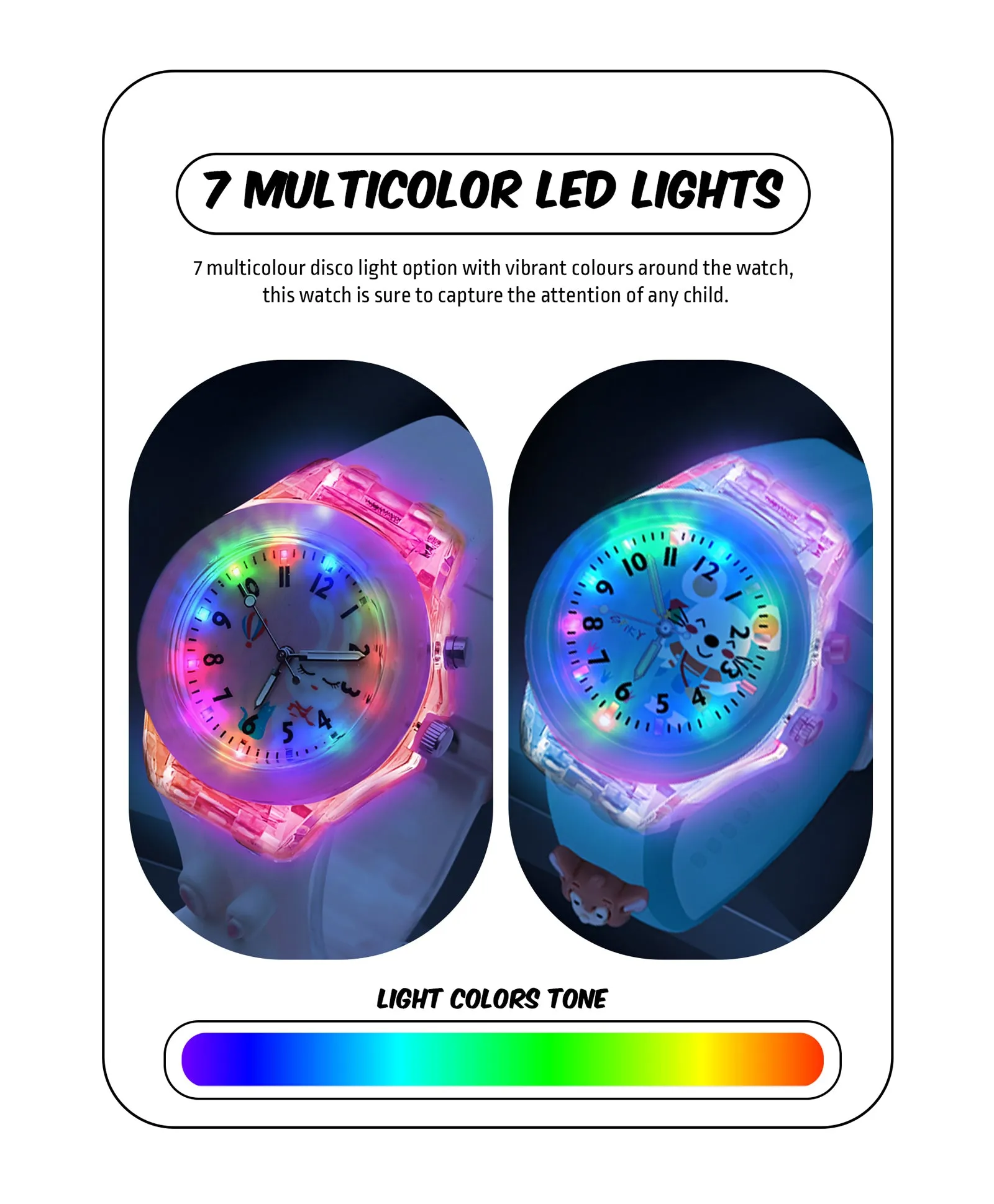 Spiky 3D Butterfly & Monkey Cartoon Analog Light Watch Combo - Puple & Blue