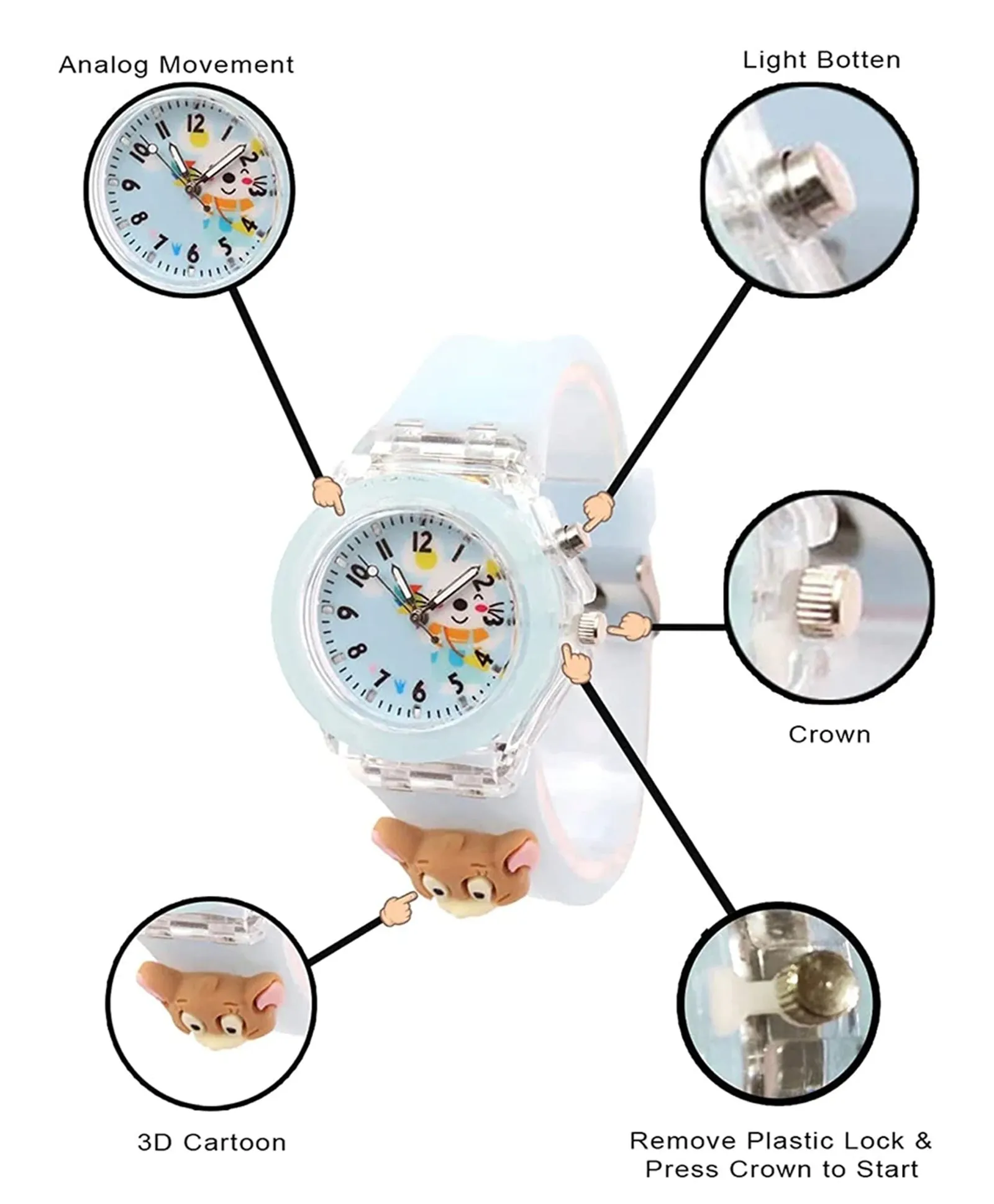 Spiky 3D Cartoon Analog Light Watch for Kids