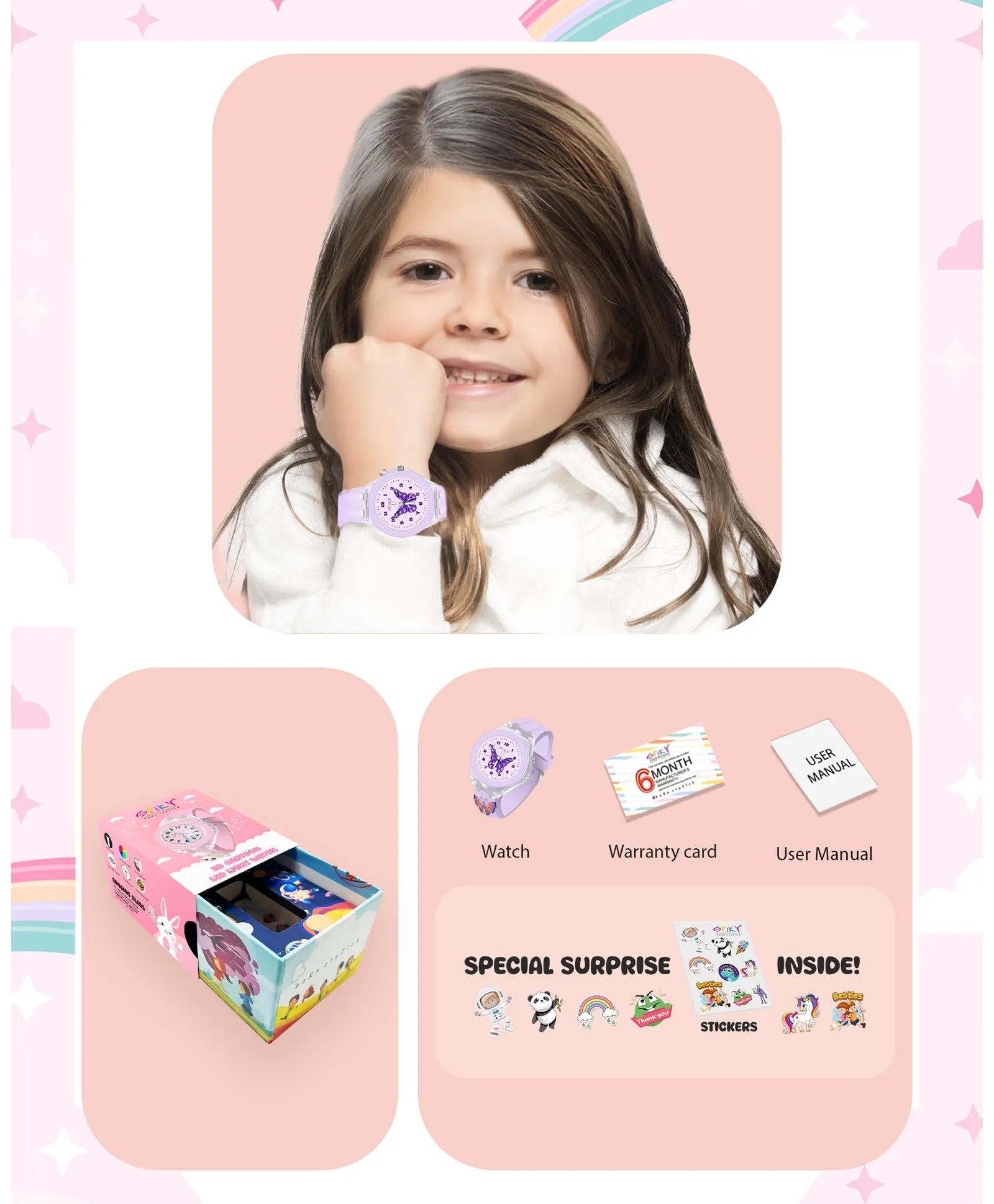 Spiky 3D Cartoon Analog Light Watch for Kids