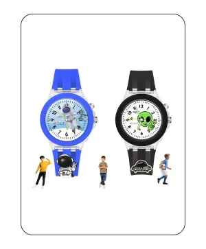 Spiky Combo of Astronaut & Spaceship 3D Cartoon Analog Light Watch
