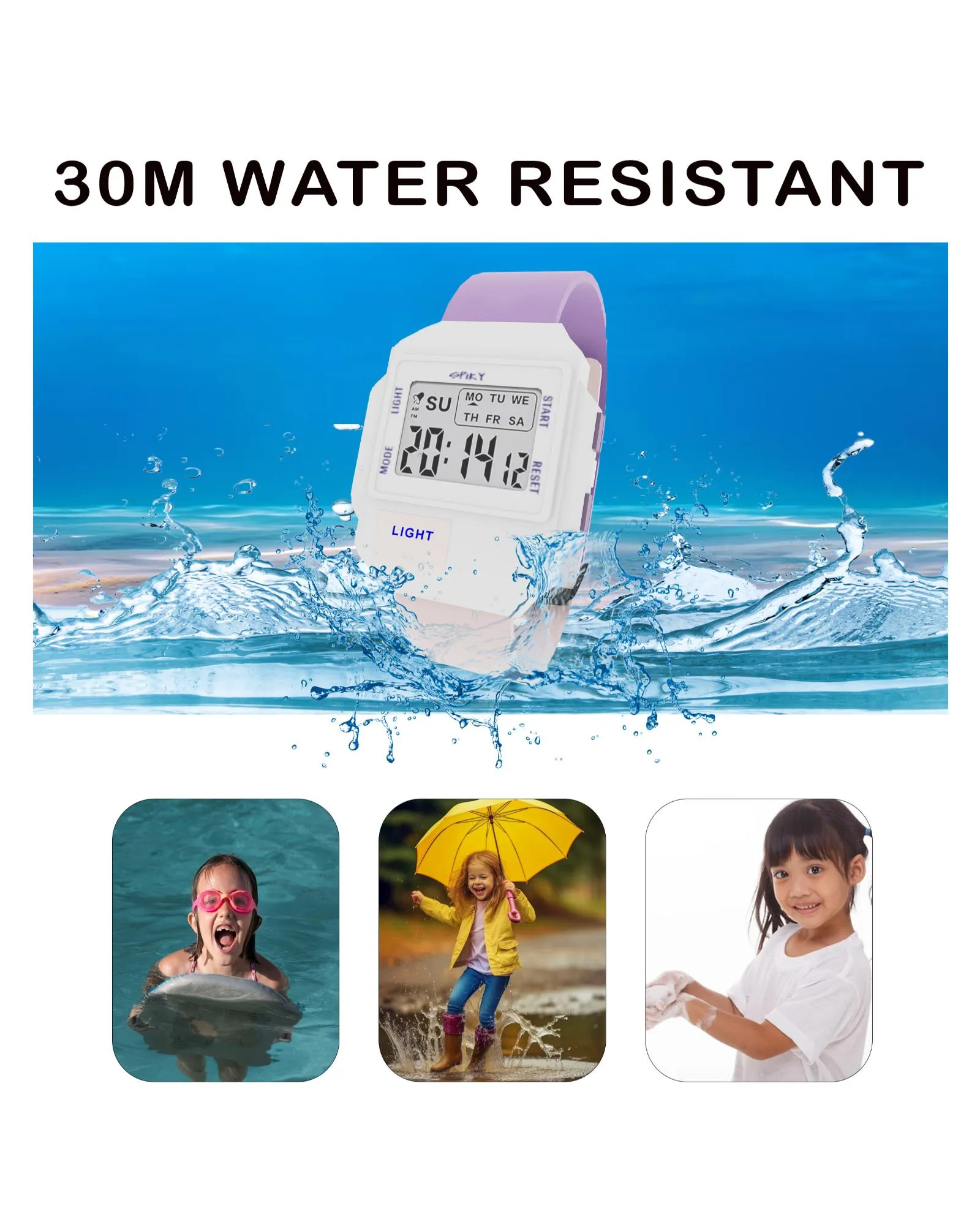 Spiky EVA34 Square Multifunctional Digital Sports Watch for Kids - Purple