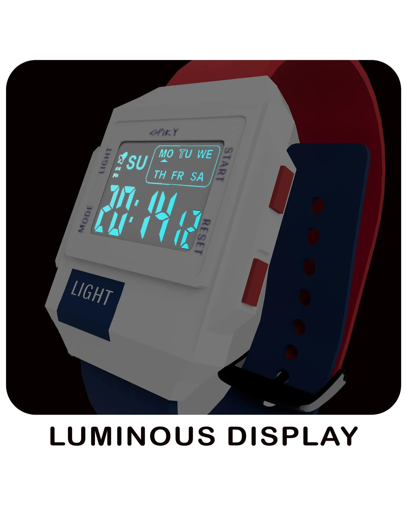 Spiky EVA34 Square Multifunctional Digital Sports Watch for Kids - Red