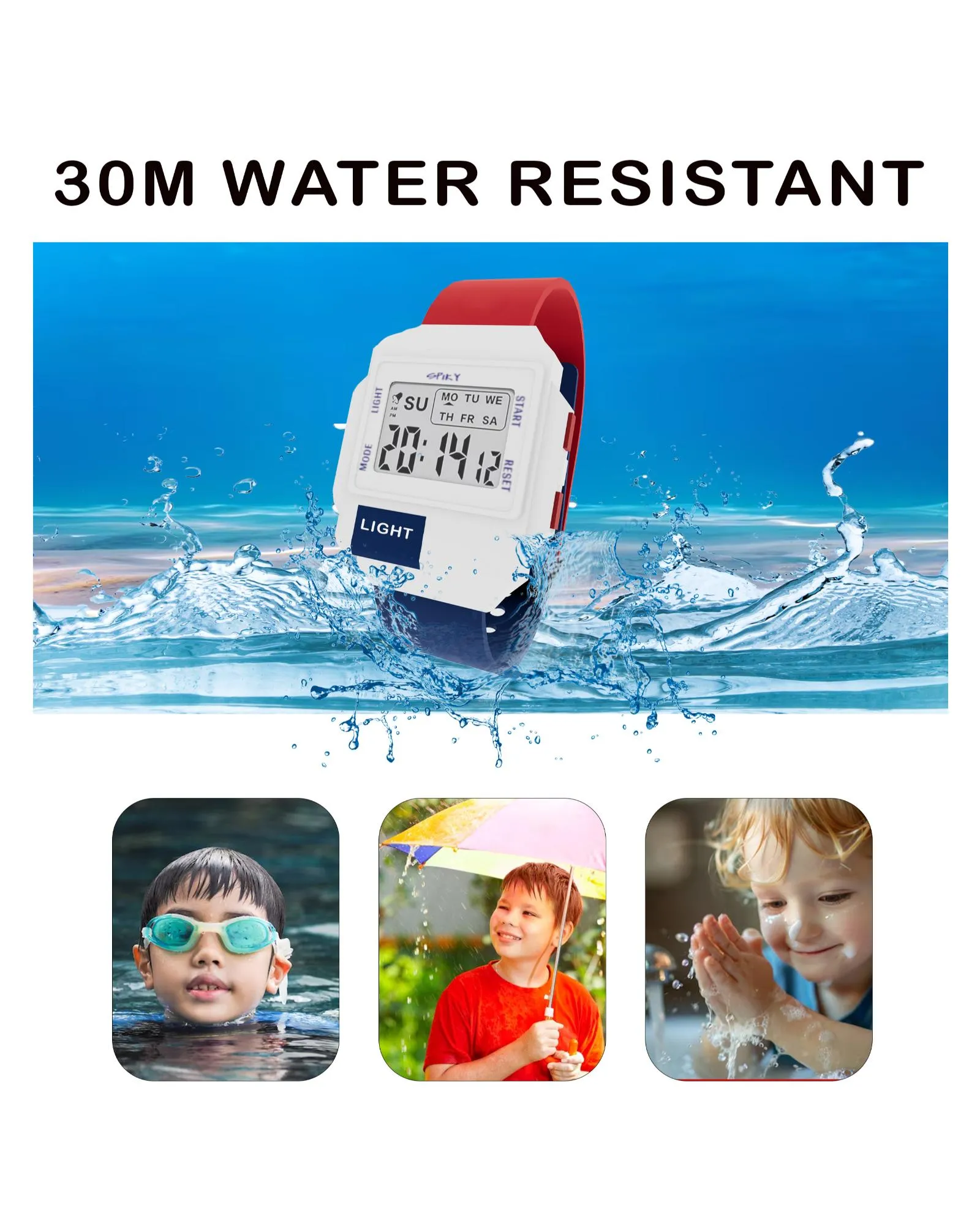 Spiky EVA34 Square Multifunctional Digital Sports Watch for Kids - Red