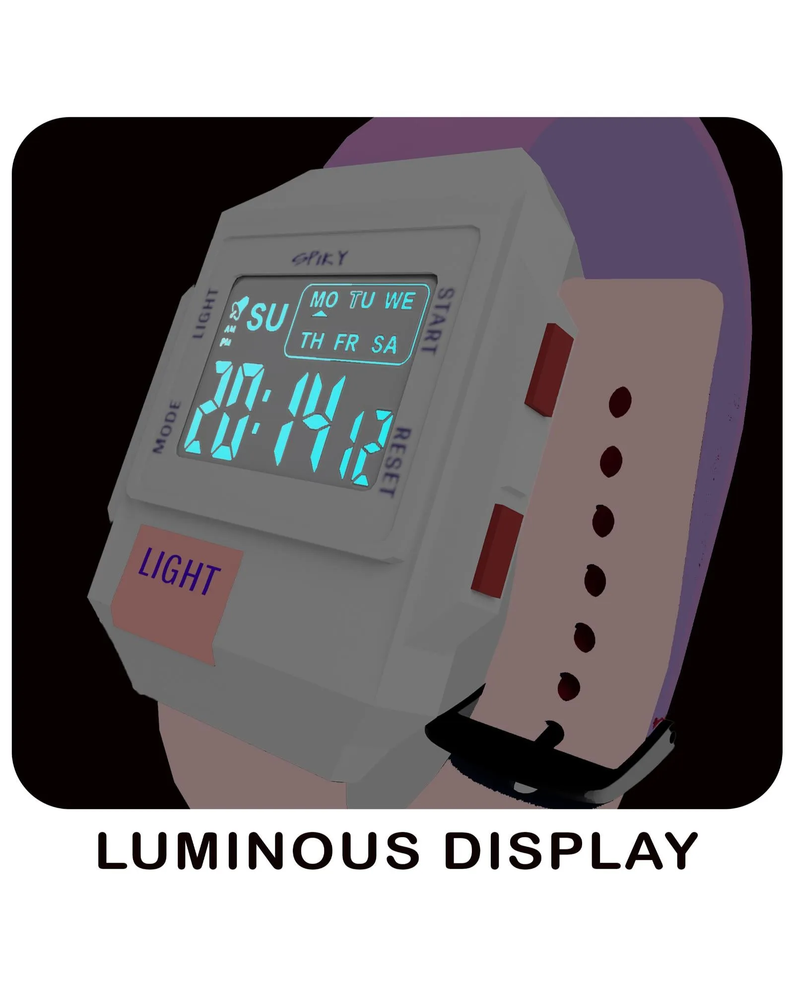 Spiky EVA34 Square Multifunctional Digital Sports Watch for Kids - Red