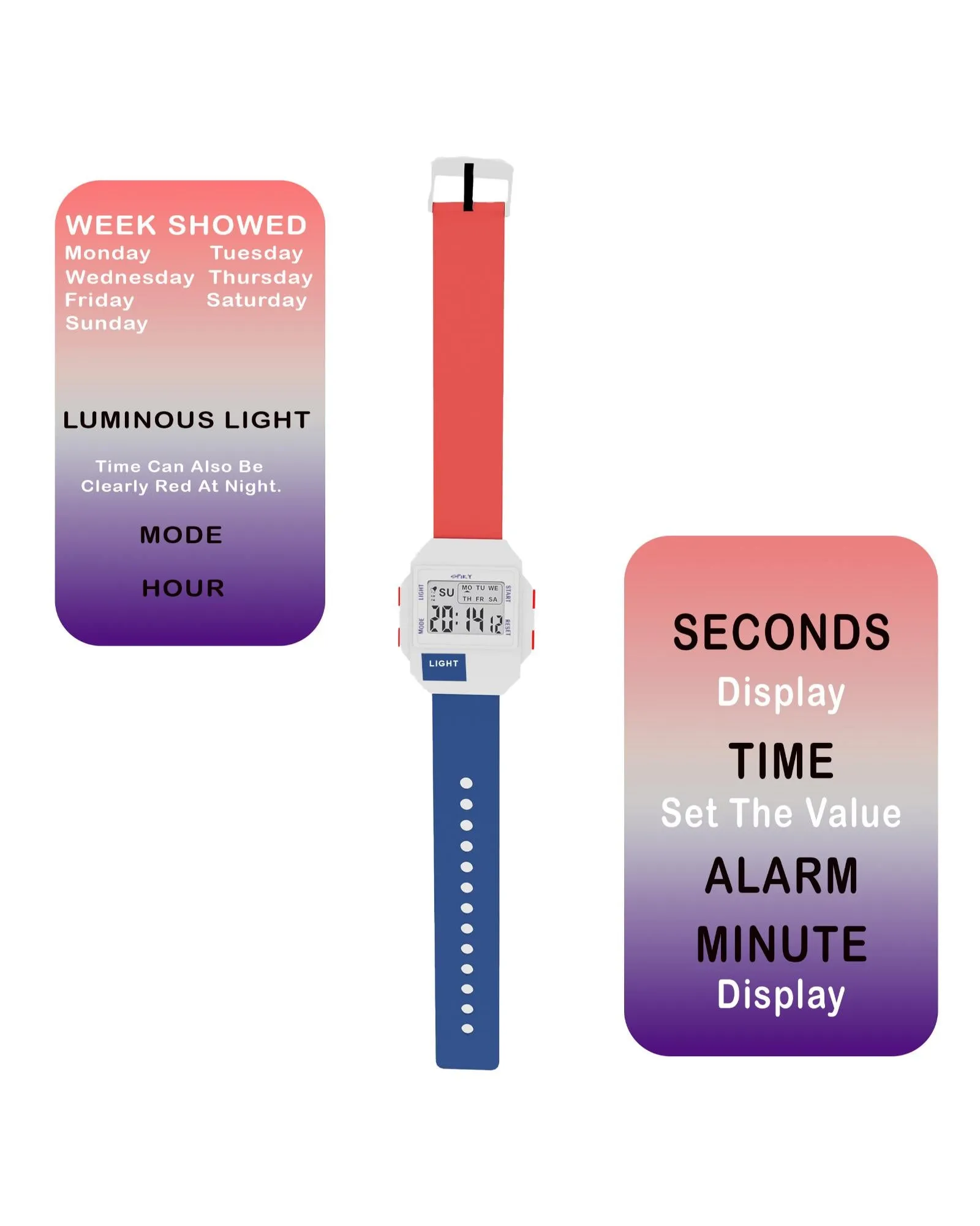 Spiky EVA34 Square Multifunctional Digital Sports Watch for Kids - Red