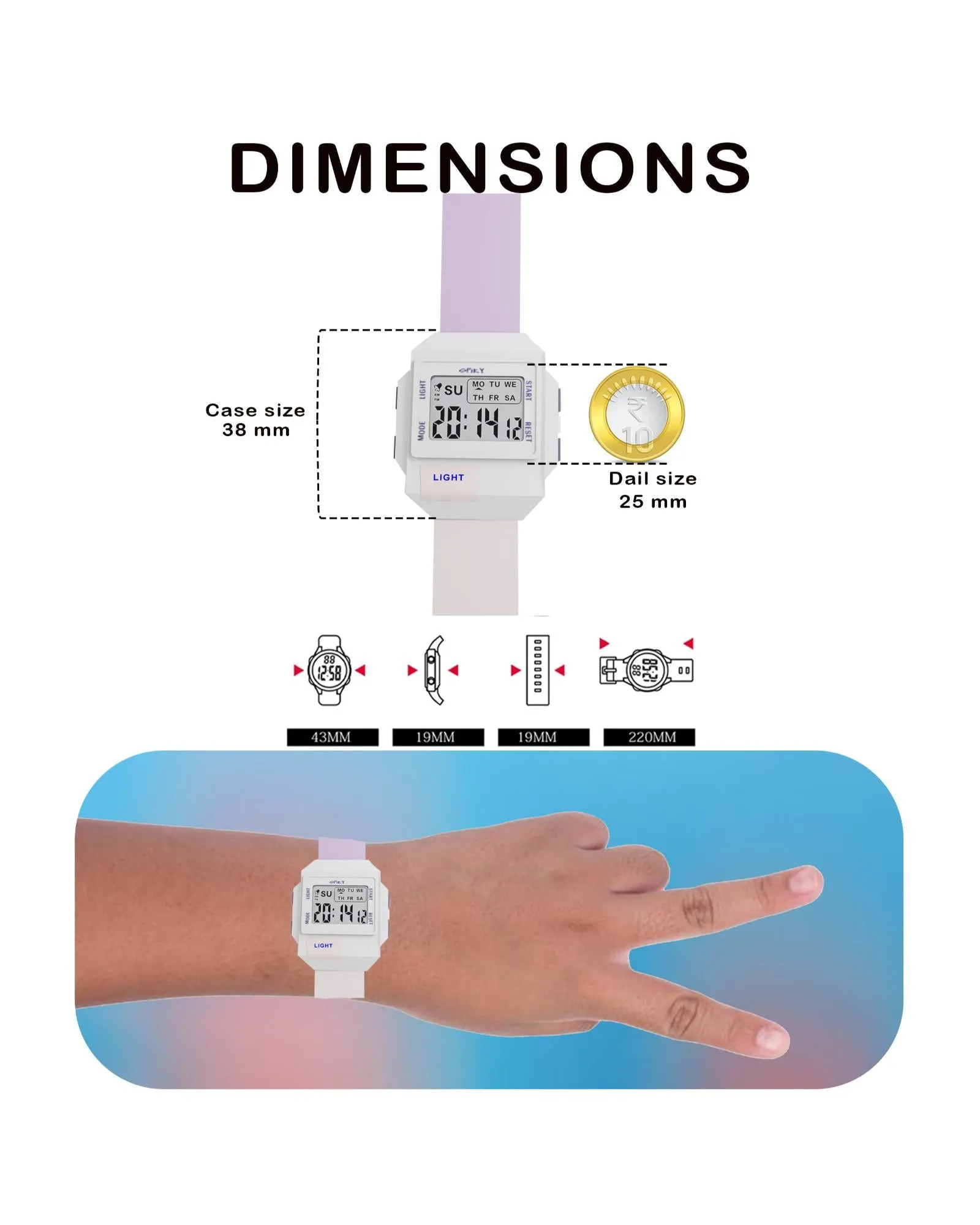 Spiky EVA34 Square Multifunctional Digital Sports Watch for Kids - Red