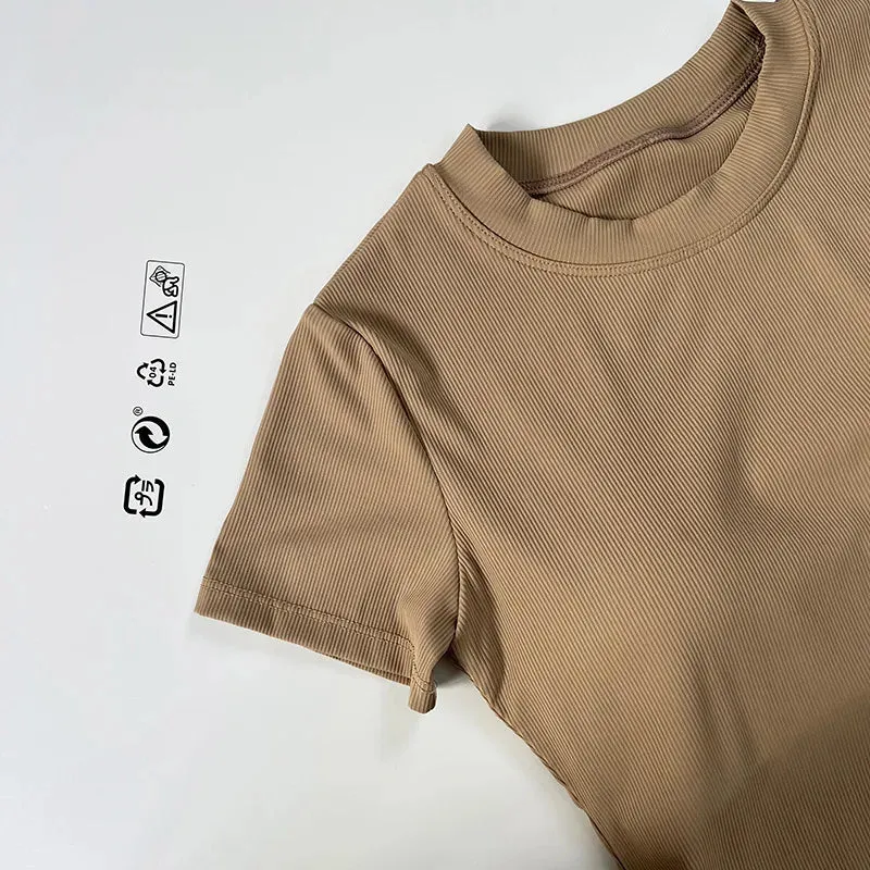 sports solid color cotton round neck active tops t-shirt