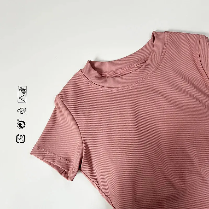 sports solid color cotton round neck active tops t-shirt