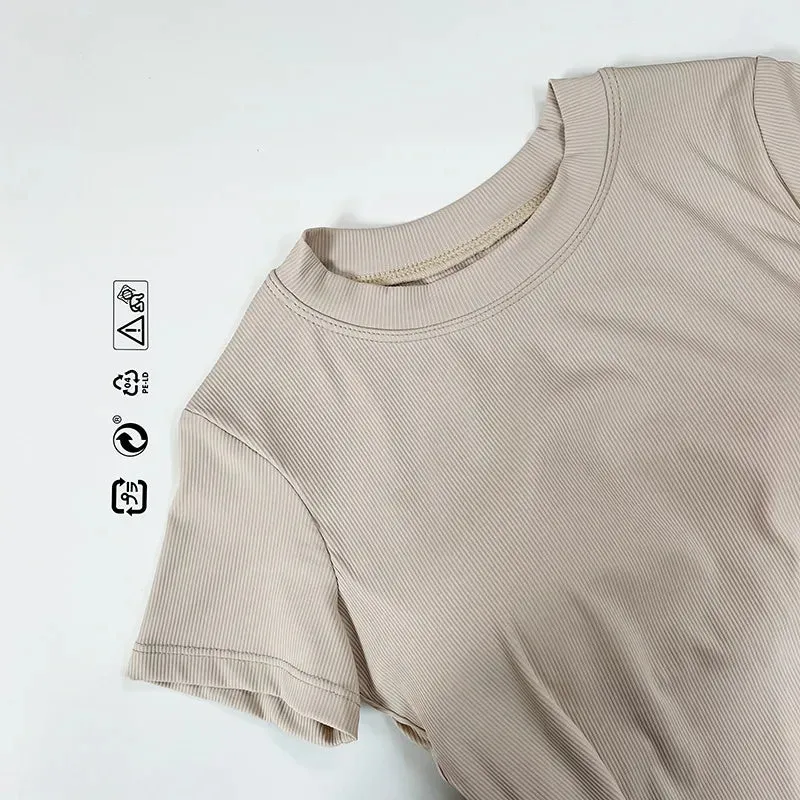sports solid color cotton round neck active tops t-shirt