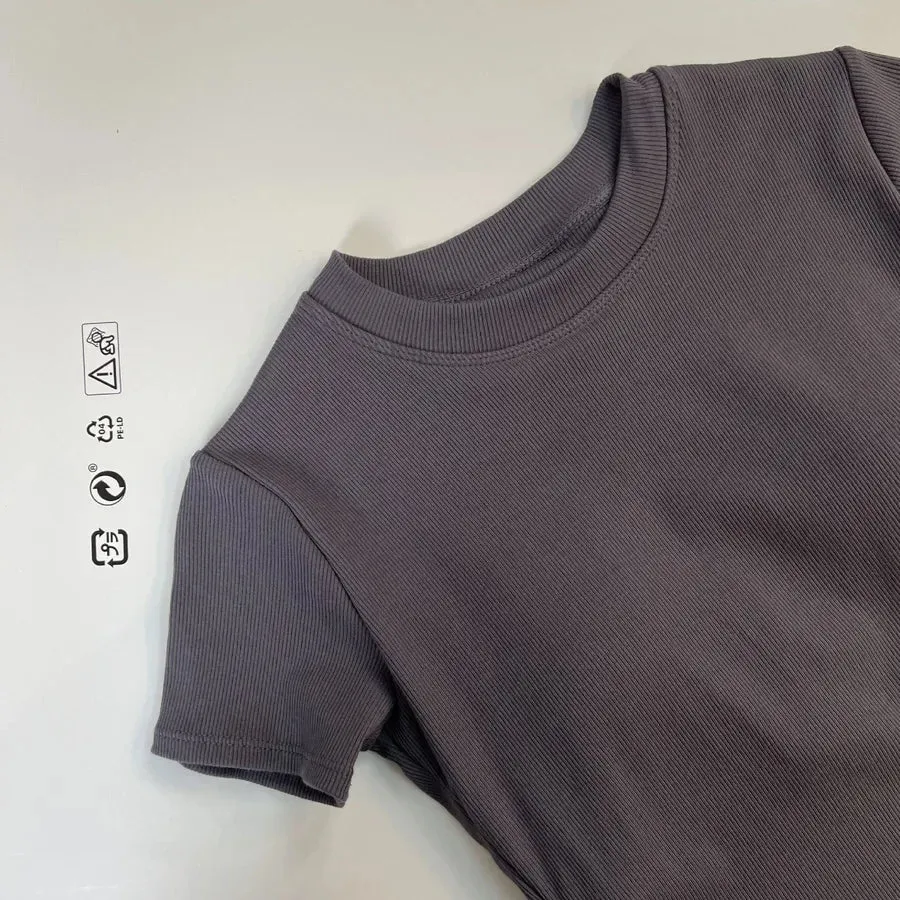 sports solid color cotton round neck active tops t-shirt