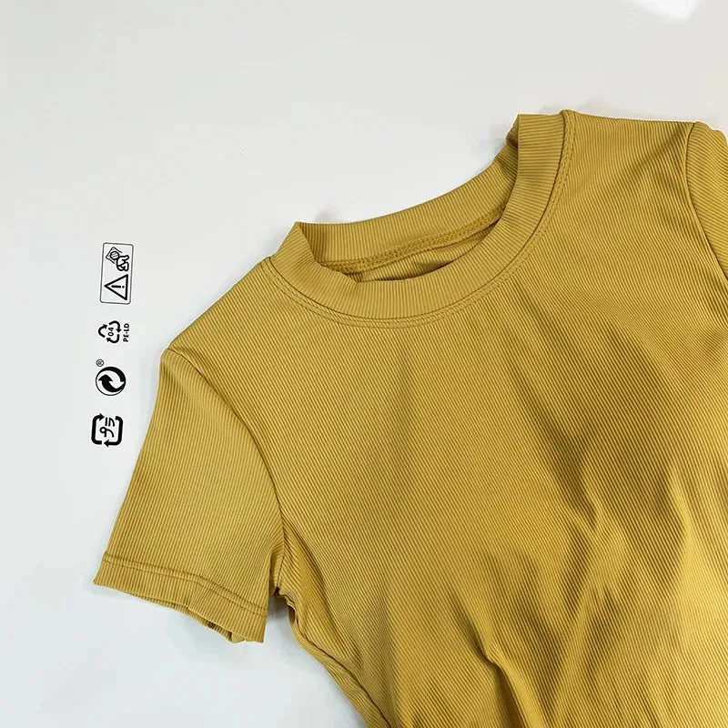 sports solid color cotton round neck active tops t-shirt