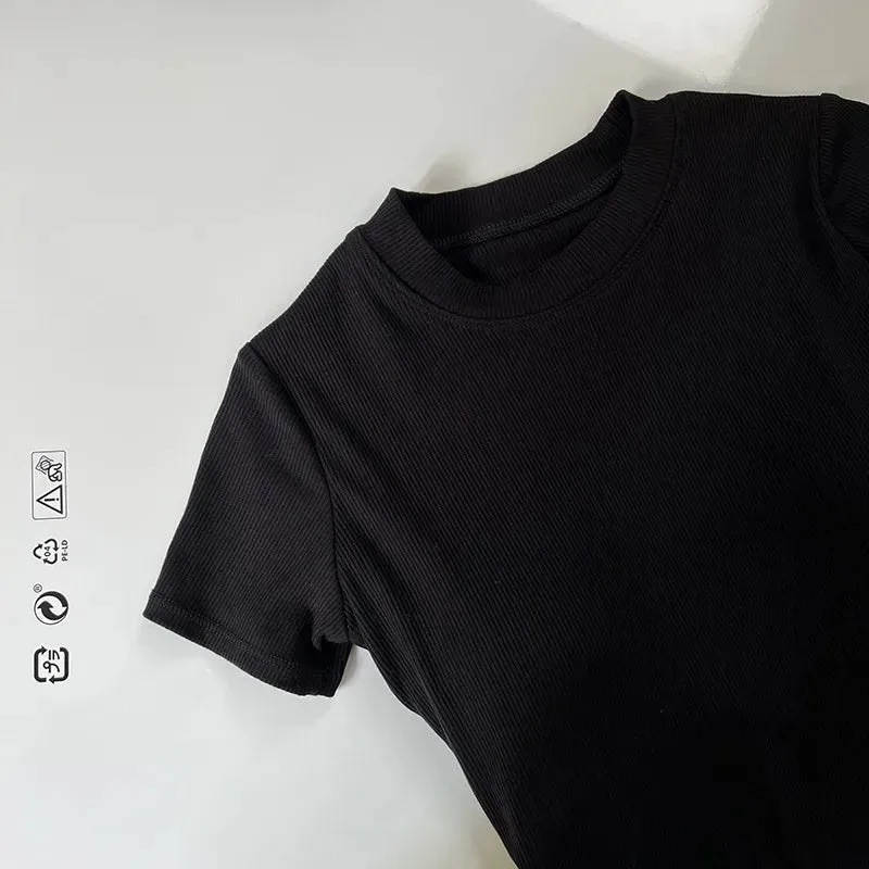 sports solid color cotton round neck active tops t-shirt
