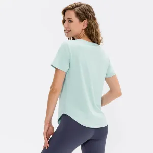 sports solid color polyester polyester spandex round neck active tops t-shirt